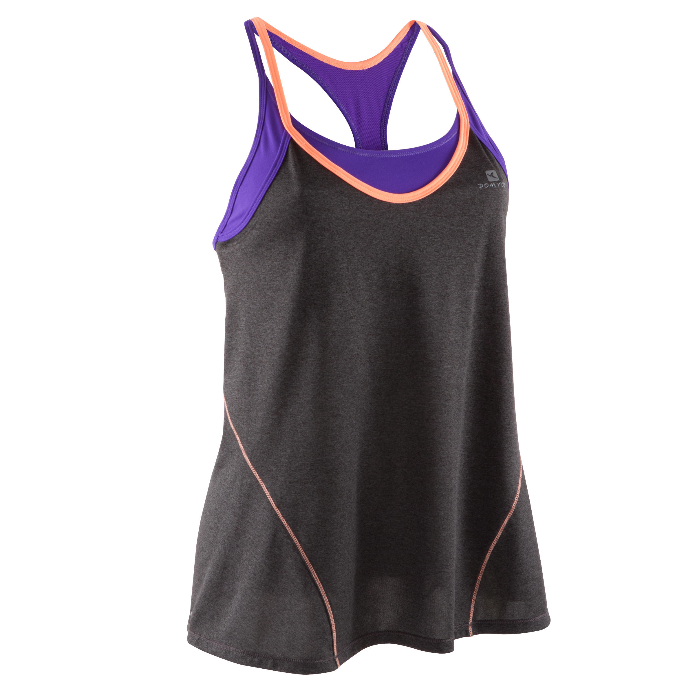 Breathe Women's Fitness Built-in Bra Tank Top - Grey/Purple 1/13