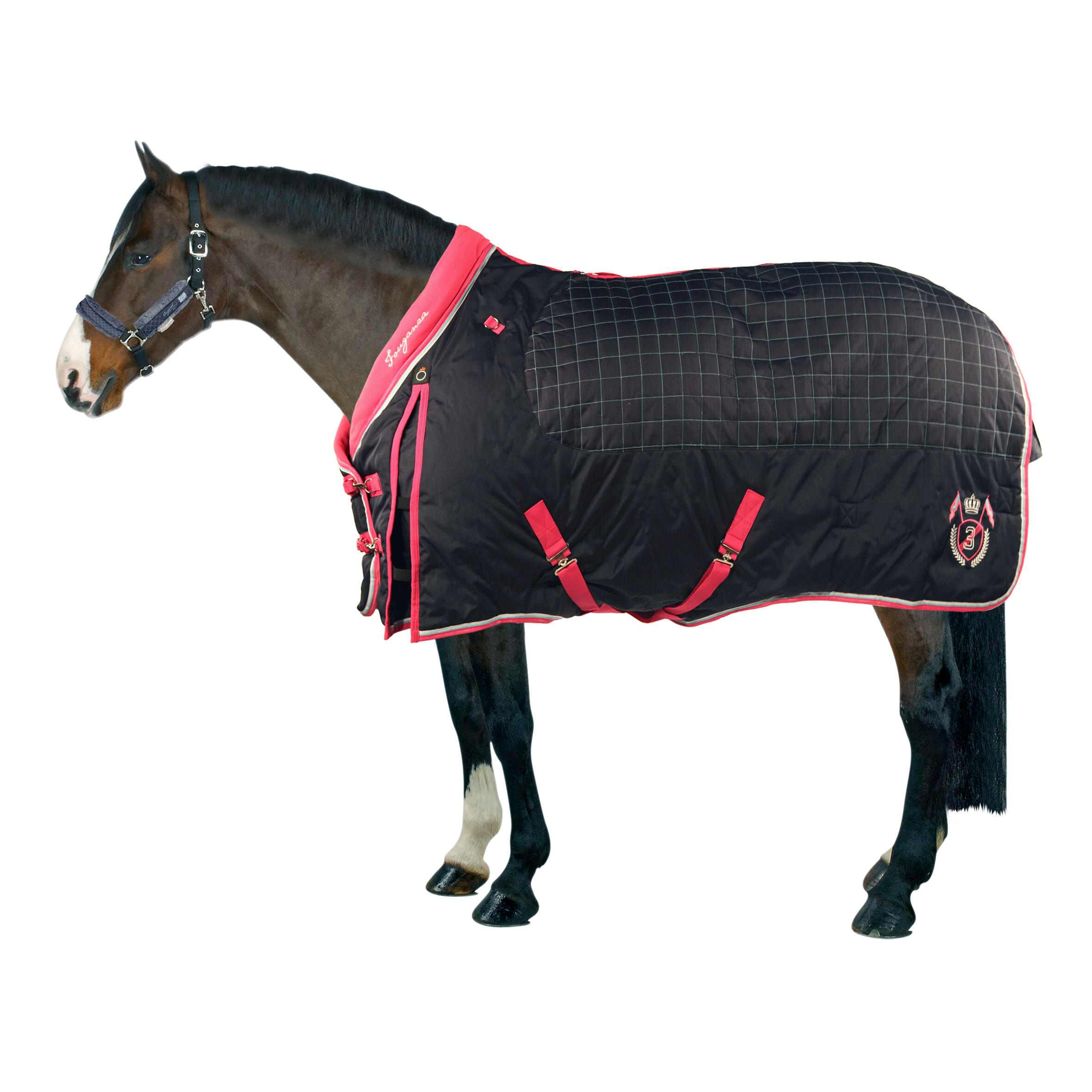 FOUGANZA STABLE 400 "3" horse riding stable rug for horse or pony - navy/pink