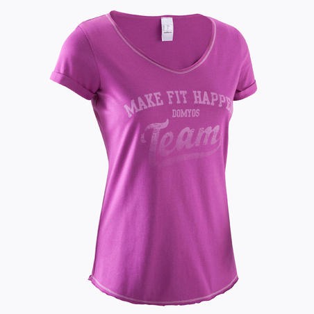 Women's Short-Sleeved Fitness Print T-shirt - Dark Pink