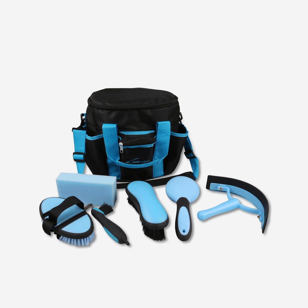 Hobuste hoolduskomplekt, Lami-Cell-kott koos harjadega, sinine/hall