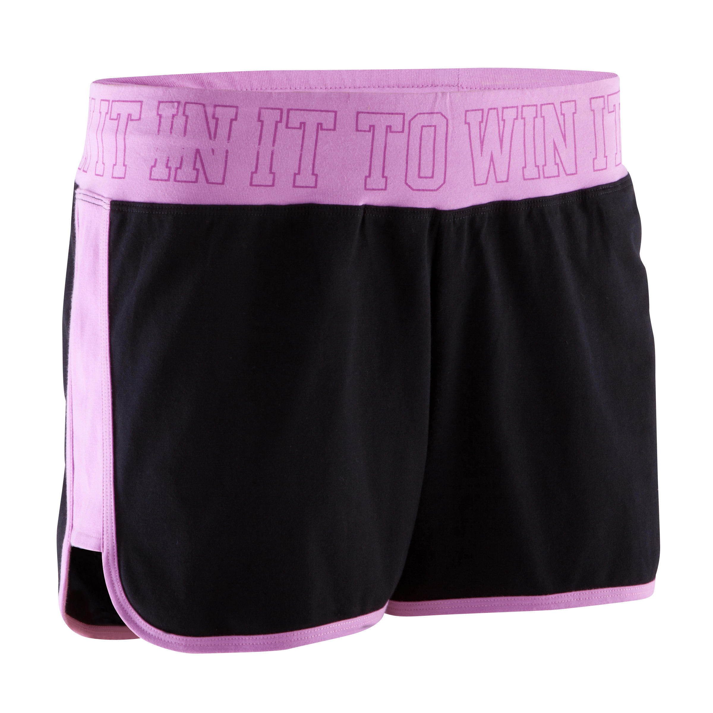 DOMYOS Women's Fitness Shorts with Contrasting Print Waistband - Black/Pink