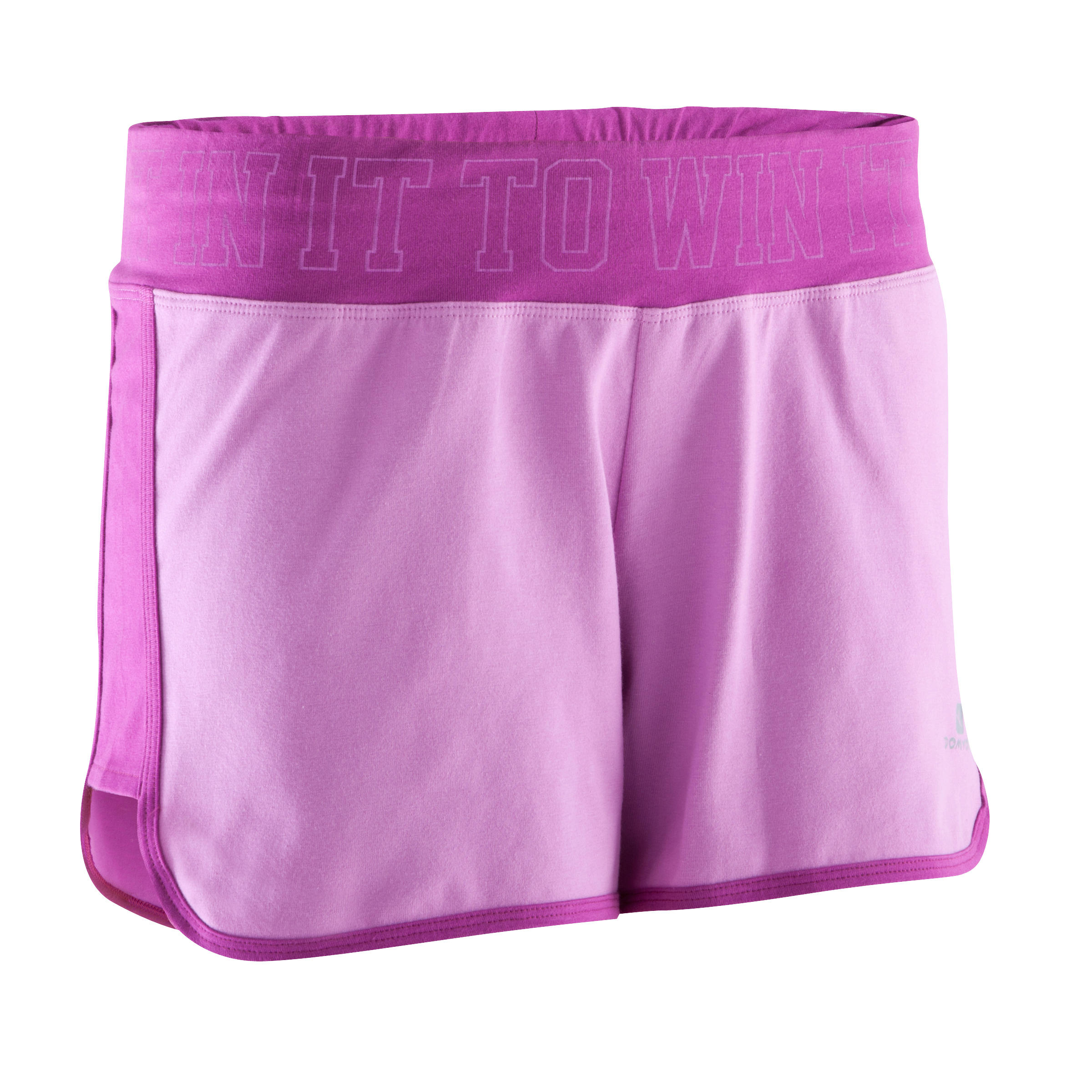 Women's Fitness Shorts with Contrasting Print Waistband - Mauve/Dark Pink 1/11