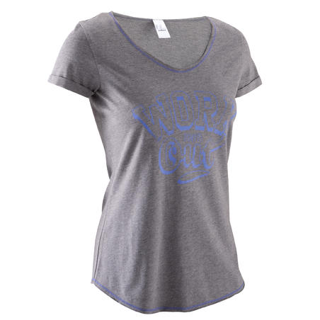 Women's Short-Sleeved Fitness Print T-shirt - Dark Grey