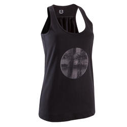 Débardeur coton bio gym douce yoga et pilates femme, noir avec imprimé