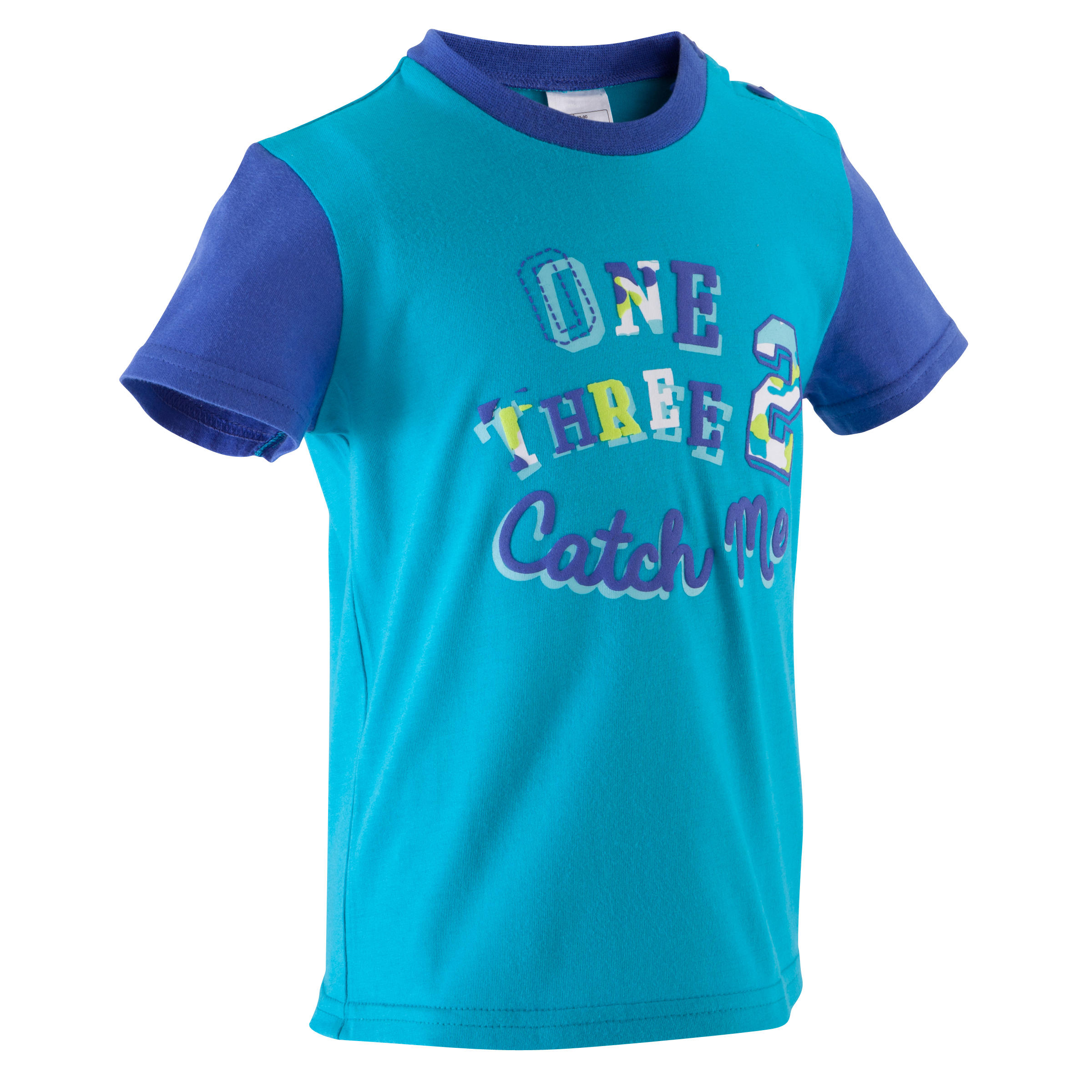 Baby Short-Sleeved Organic Cotton T-shirt - Turquoise 1/11