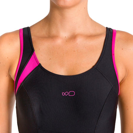 Aquanew women's one-piece aquafitness swimsuit - pink and black