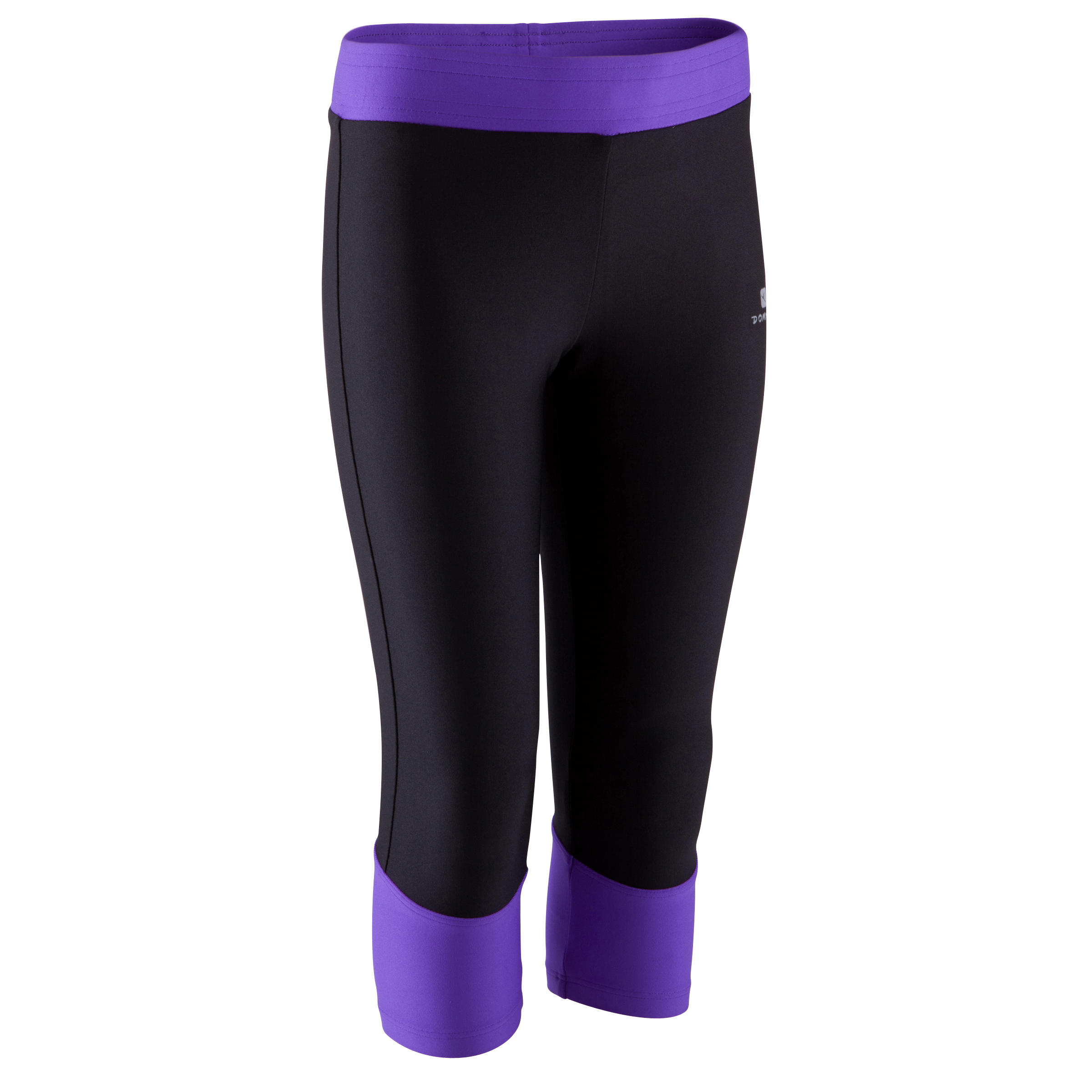 DOMYOS Dievčenské 3/4 priedušné nohavice na cvičenie čierno-modré 12 rokov