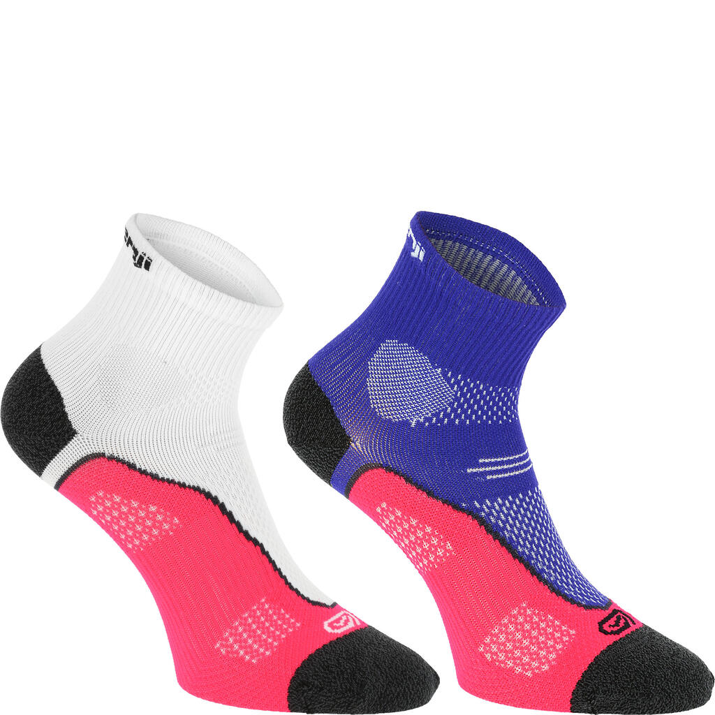 Laufsocken atmungsaktiv Kiprun High 2er-Pack rosa/blau
