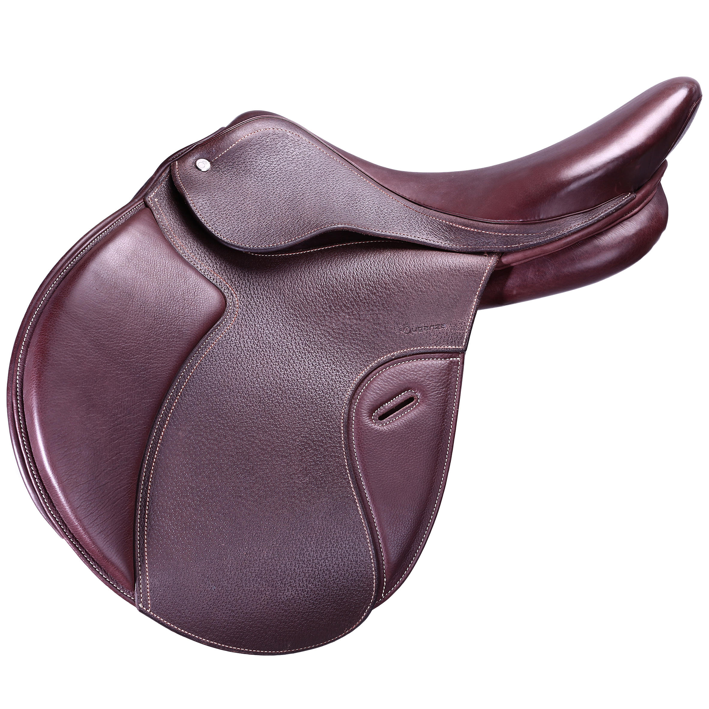 Horse Riding Versatile Leather Saddle for Horse Paddock 17.5" - Brown - FOUGANZA