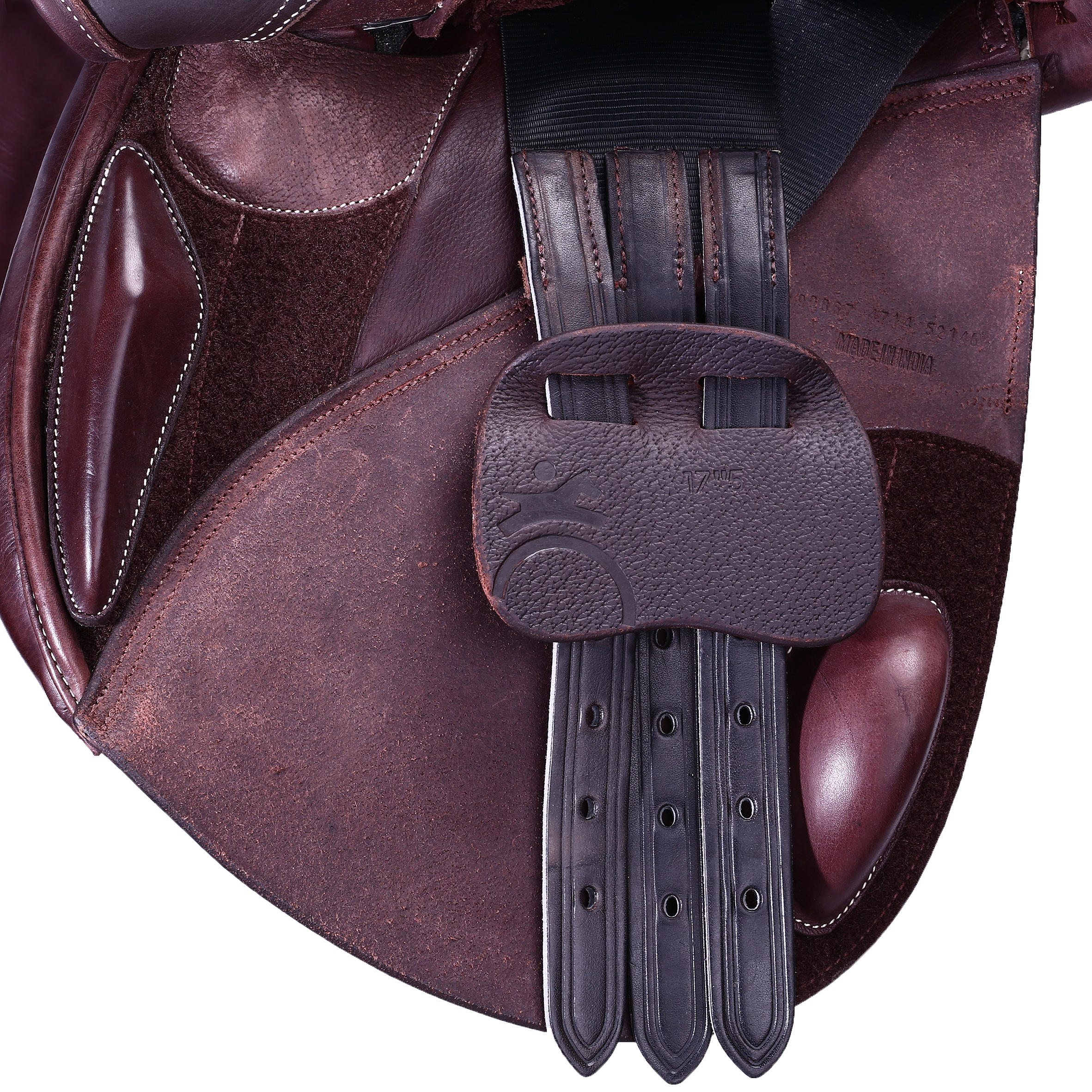 Horse Riding Versatile Leather Saddle for Horse Paddock 17.5" - Brown - FOUGANZA