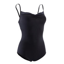 Justaucorps fines bretelles de danse adulte noir.