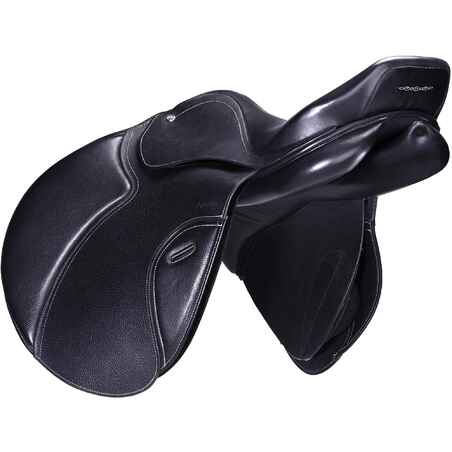 17.5" Versatile Leather Horse Riding Saddle for Horse Paddock - Black