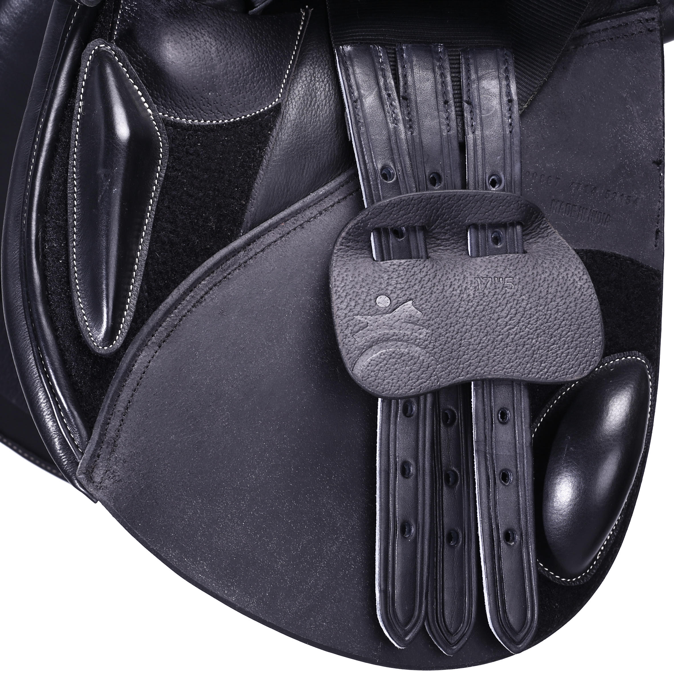 17.5" Versatile Leather Horse Riding Saddle for Horse Paddock - Black 5/16