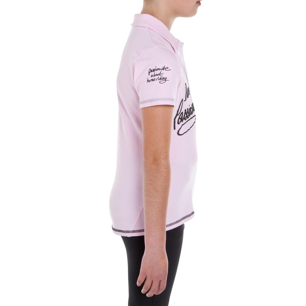 Reit-Poloshirt Passionate kurzarm Kinder rosa