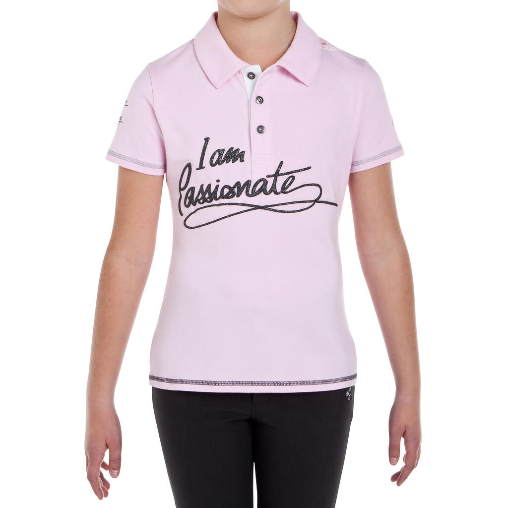Reit-Poloshirt Passionate kurzarm Kinder rosa