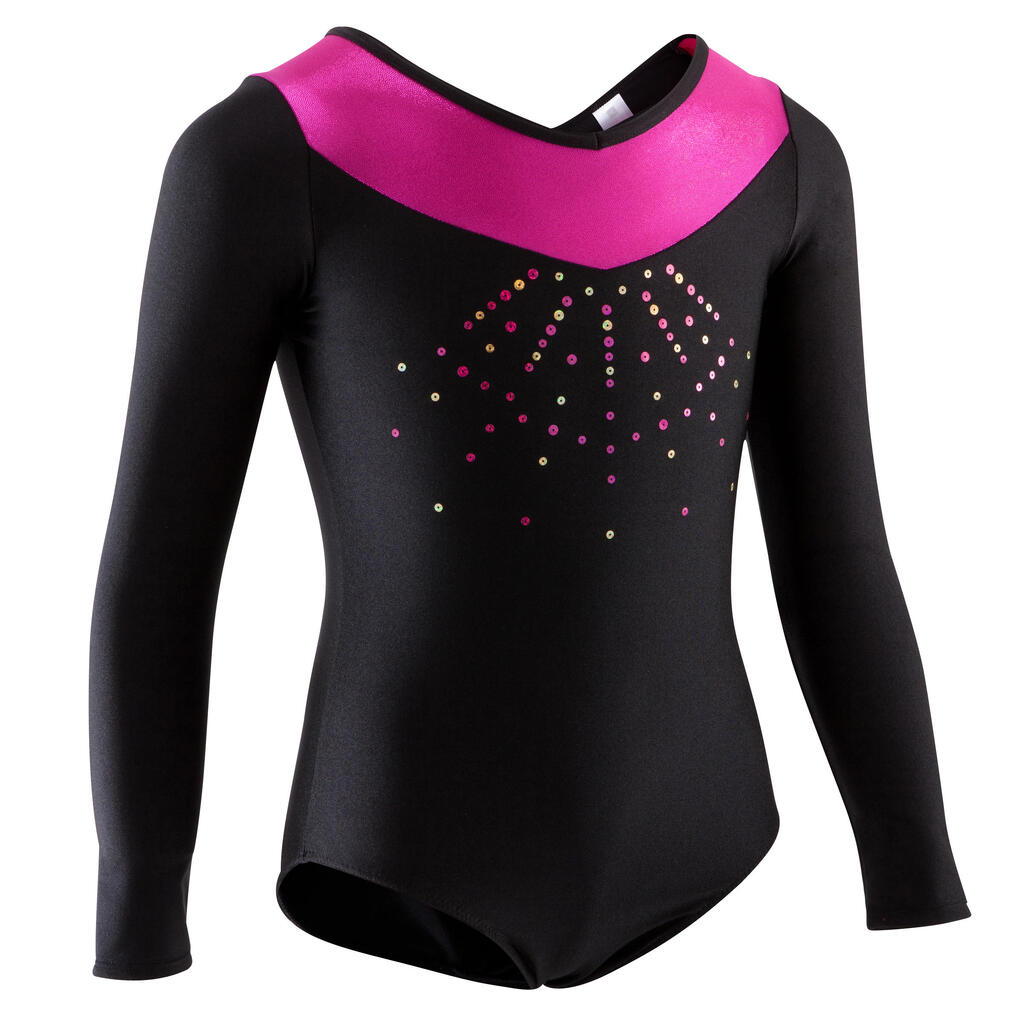 Girls' gym leotard - black/pink