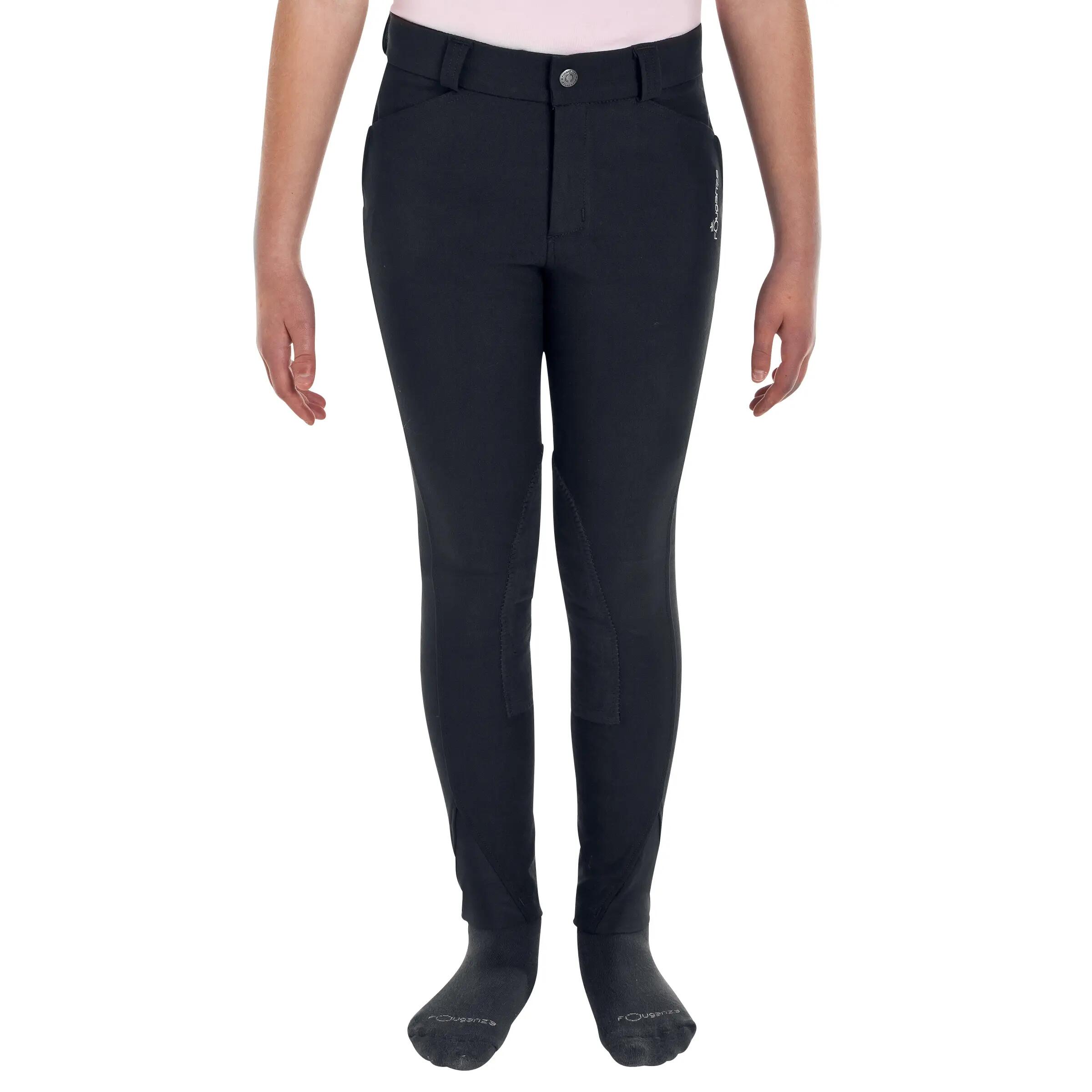 Riding Kids' Reinforced Horse Riding Jodhpurs - Black 2/16