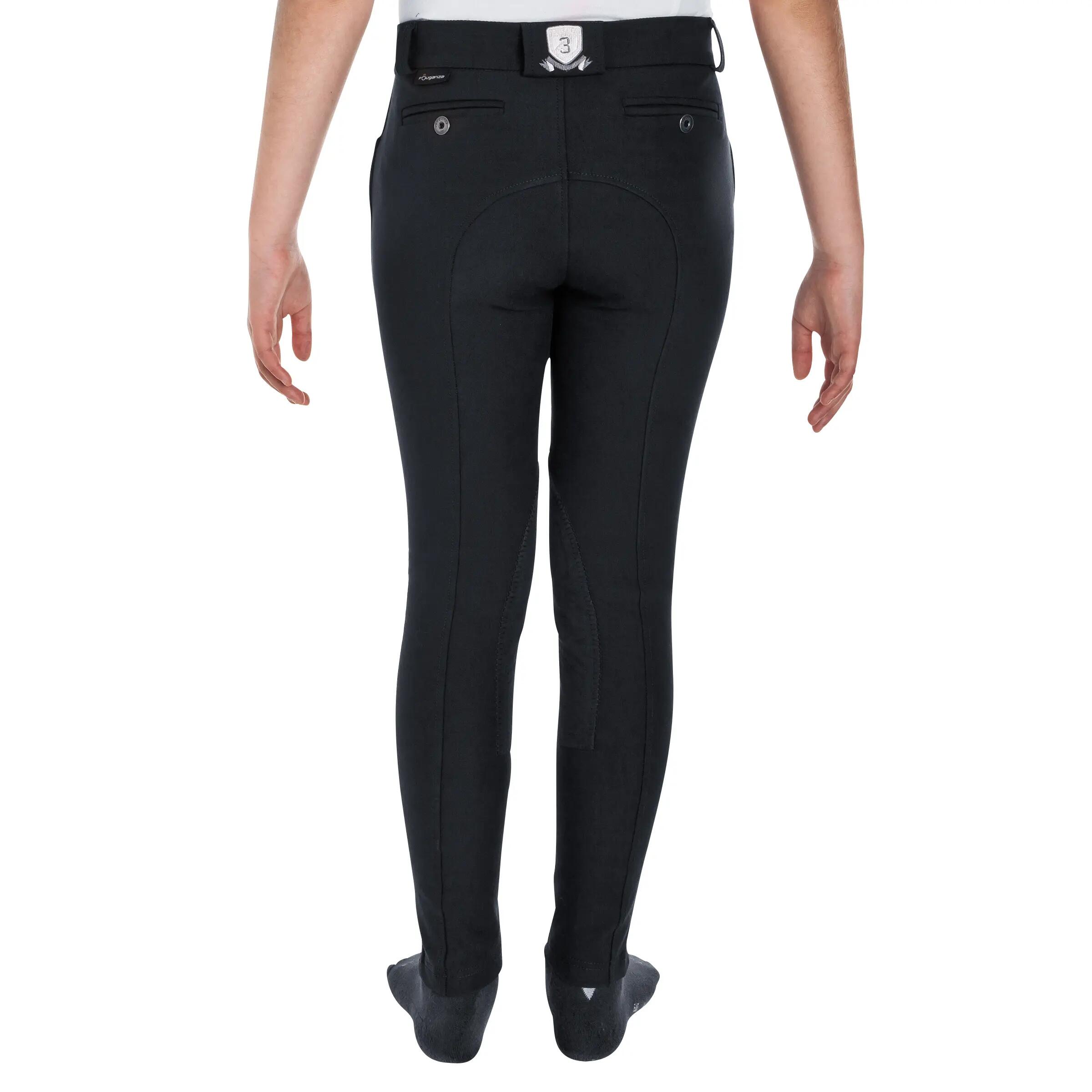 Riding Kids' Reinforced Horse Riding Jodhpurs - Black 5/16