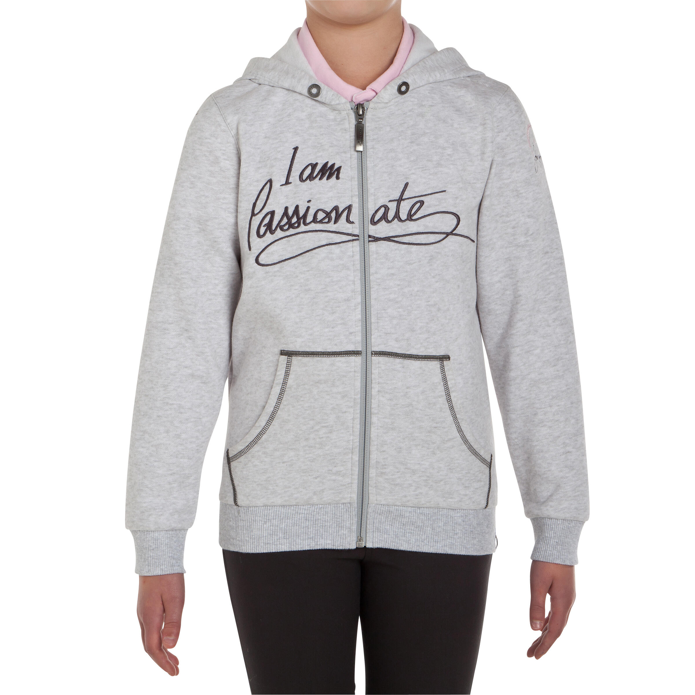 PASSIONATE KIDS' HORSE RIDING SWEATSHIRT - MOTTLED GREY 2/18