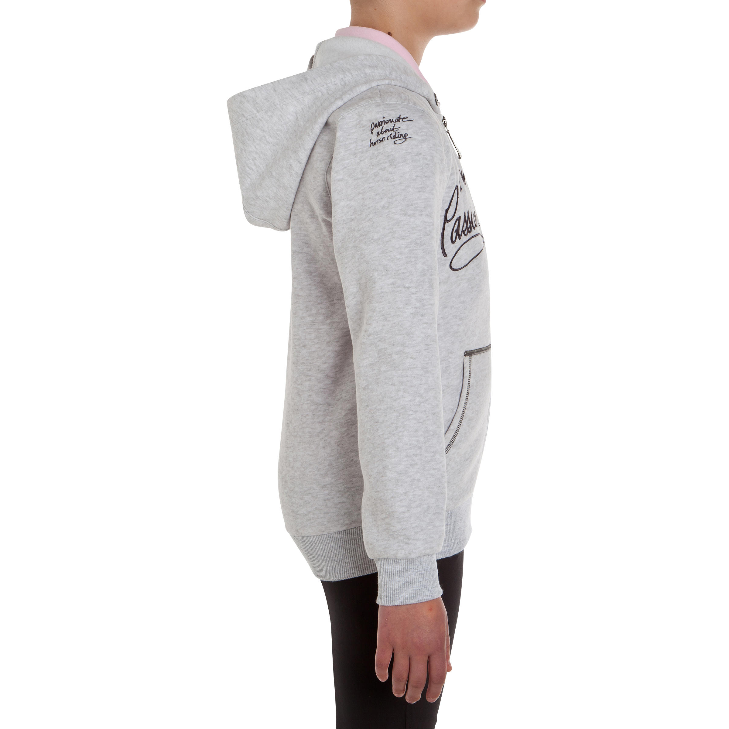 PASSIONATE KIDS' HORSE RIDING SWEATSHIRT - MOTTLED GREY 3/18