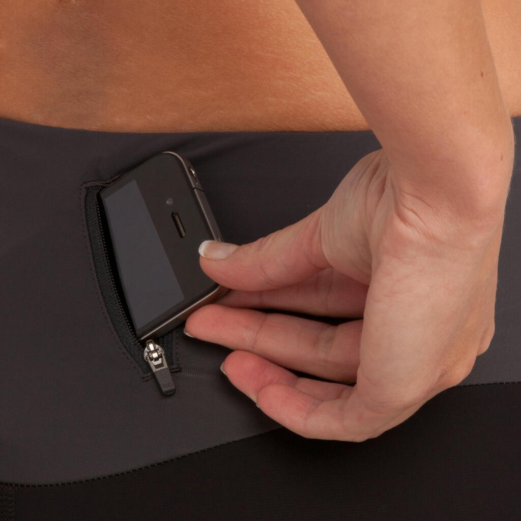 Laufhose 3/4 Kiprun Kanergy Damen, schwarz/grau