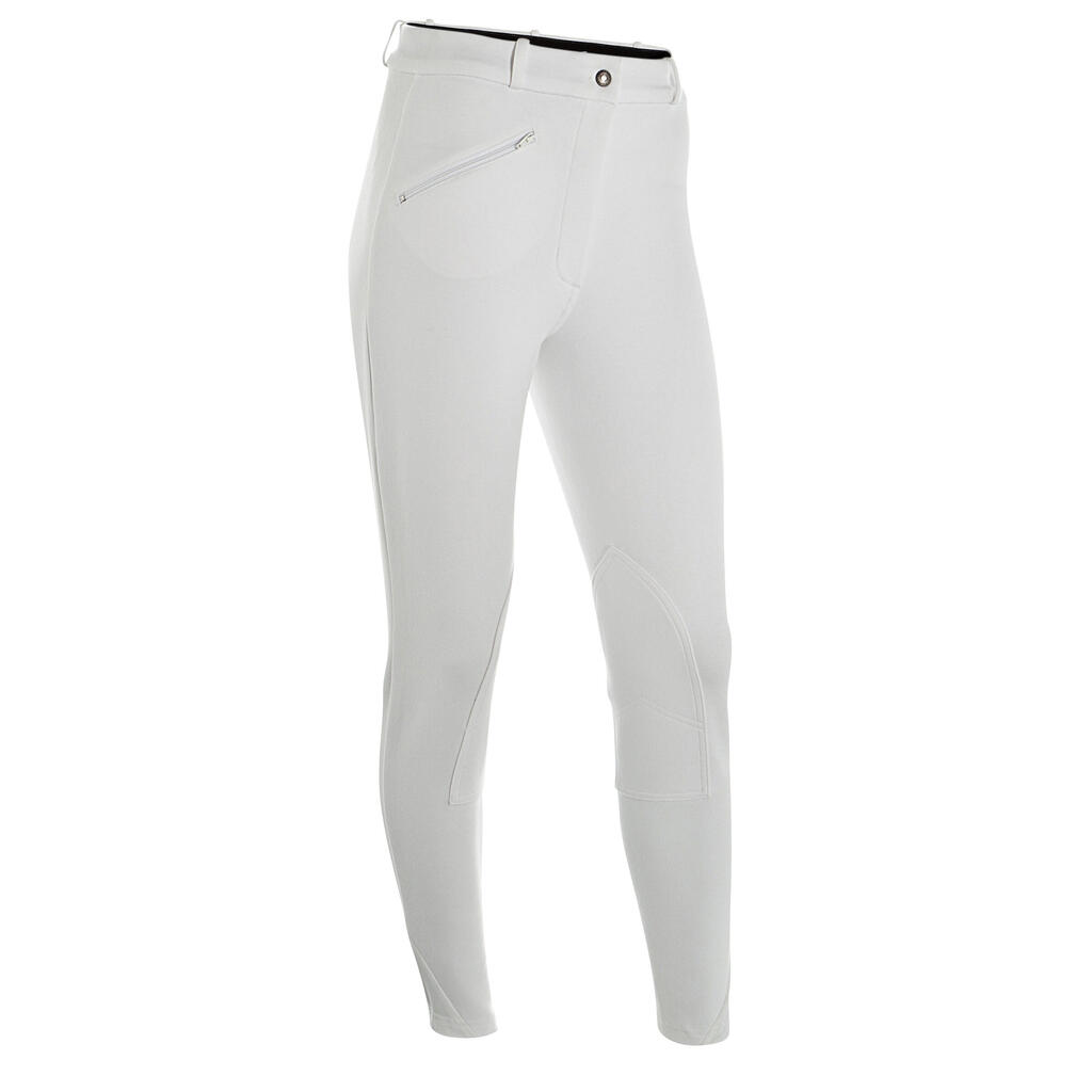 Breeches para equitación de competencia para Mujer - Fouganza 100 blanco