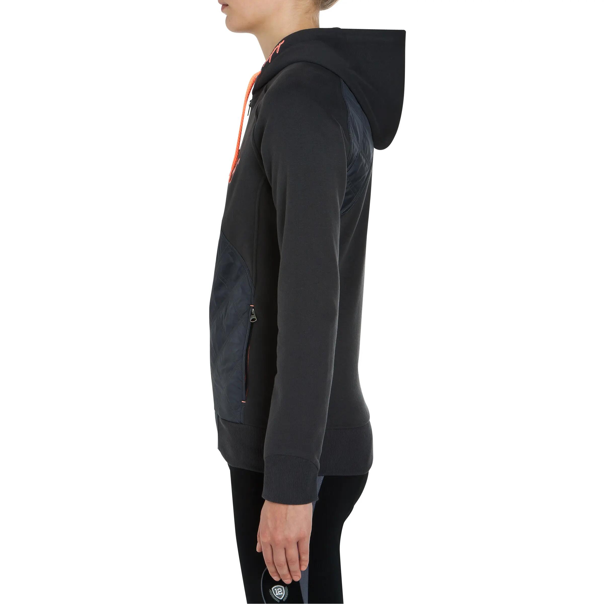 Paddock Women's Horse Riding Sweatshirt - Dark Grey/Orange 4/19