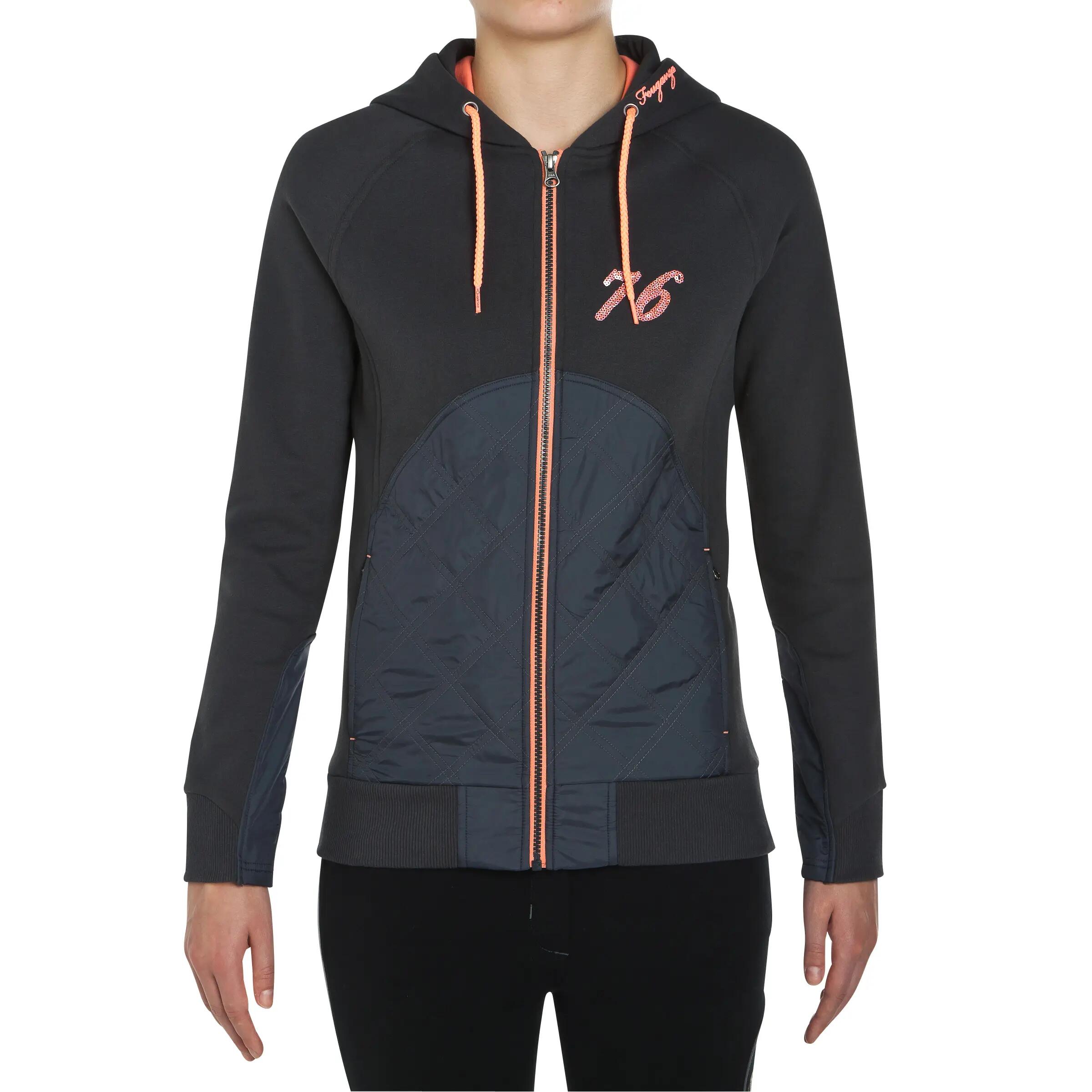 Paddock Women's Horse Riding Sweatshirt - Dark Grey/Orange 2/19
