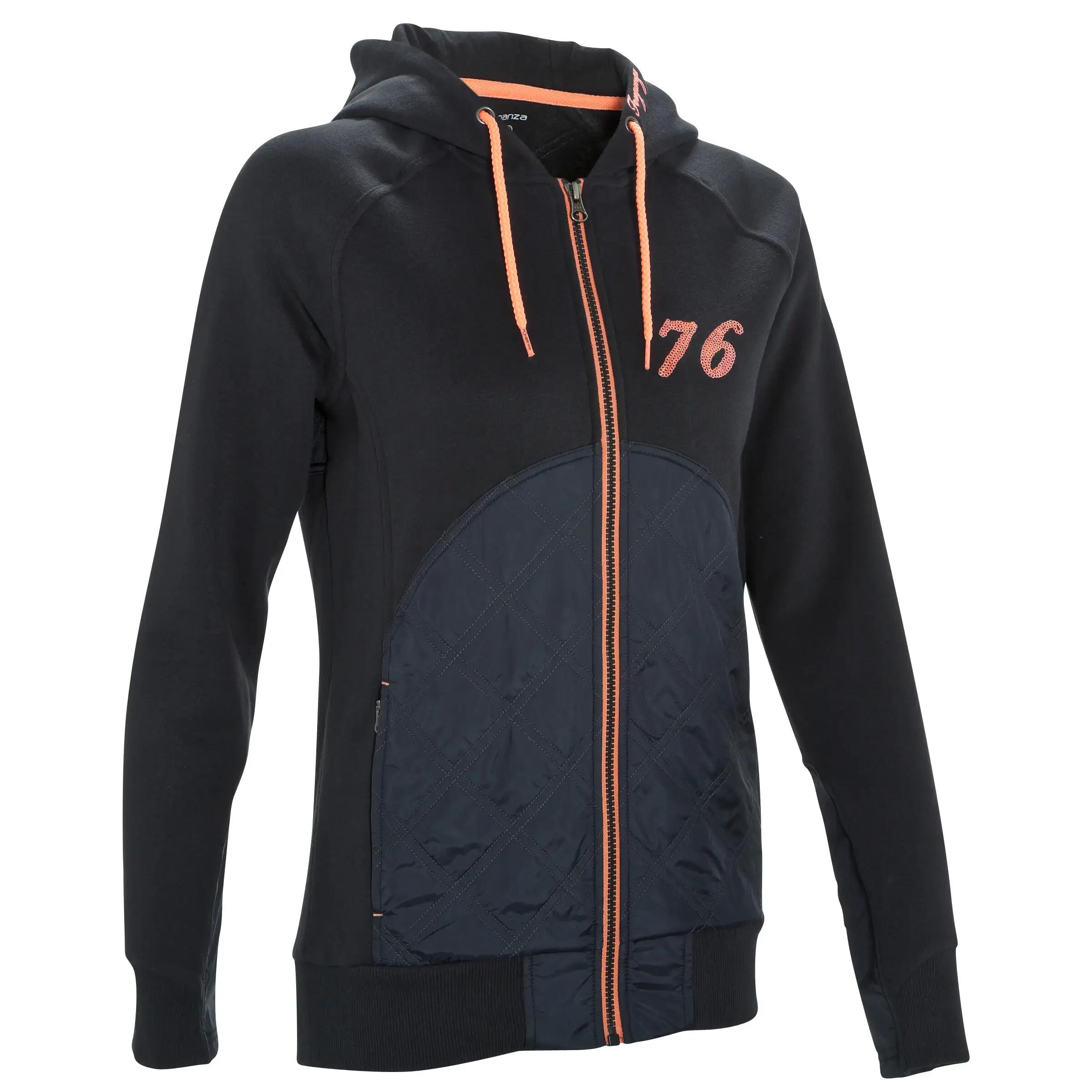 Paddock Women's Horse Riding Sweatshirt - Dark Grey/Orange 1/19