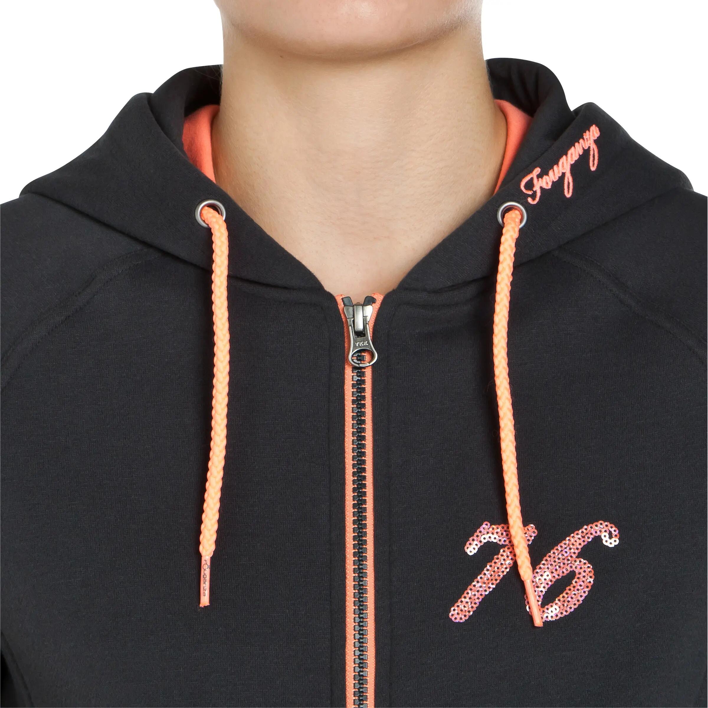 Paddock Women's Horse Riding Sweatshirt - Dark Grey/Orange 8/19