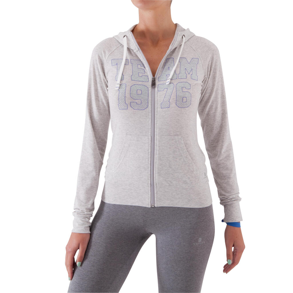 Kapuzen-Jacke mit Reißverschluss Fitness Damen