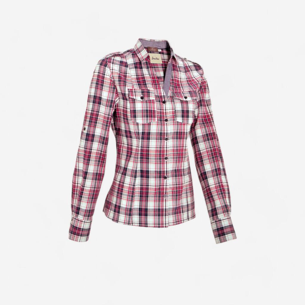 Reitbluse langarm kariert Sentier Damen rosa/weiß