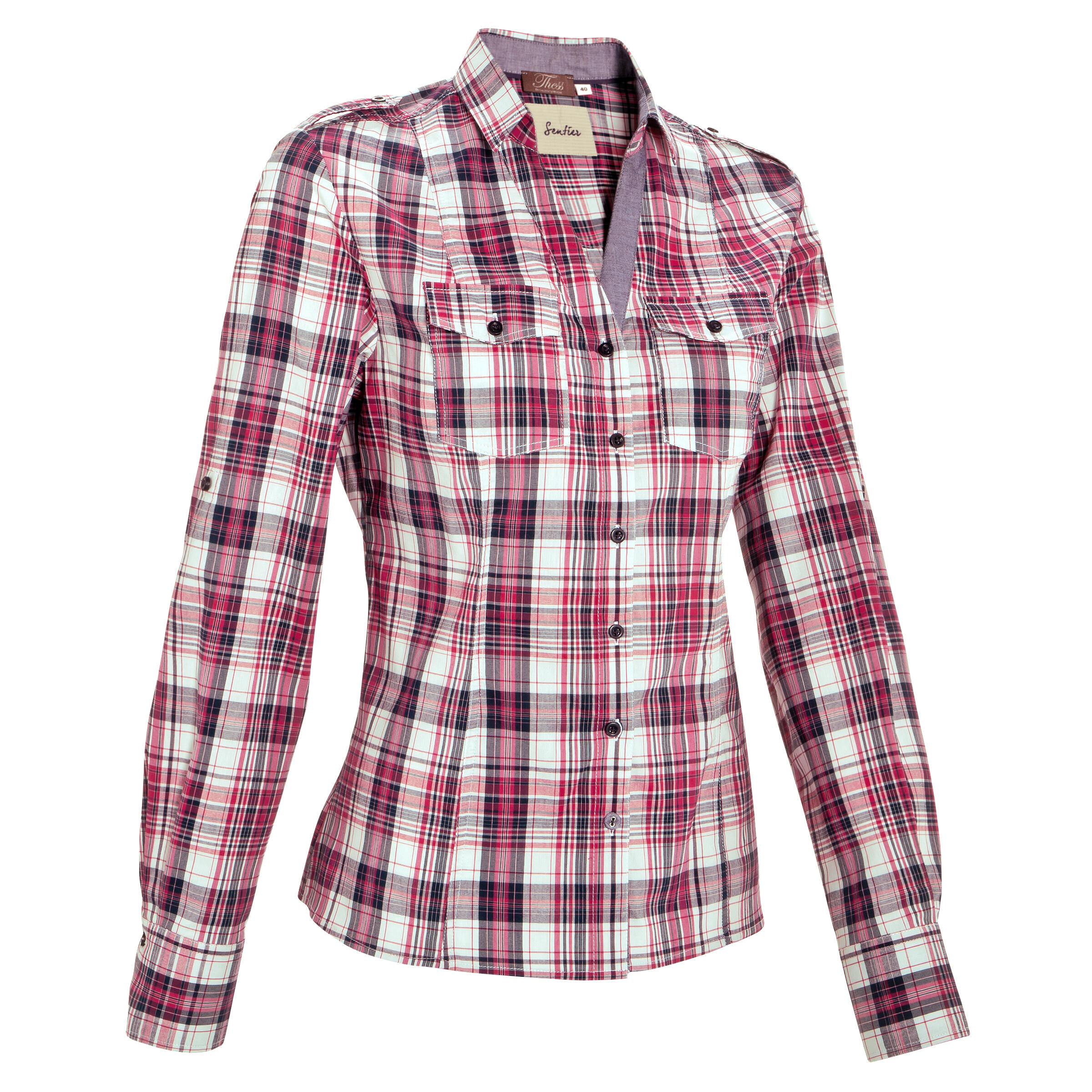 Sentier Women's Long-Sleeved Horse Riding Shirt - Pink and White Checks 1/11