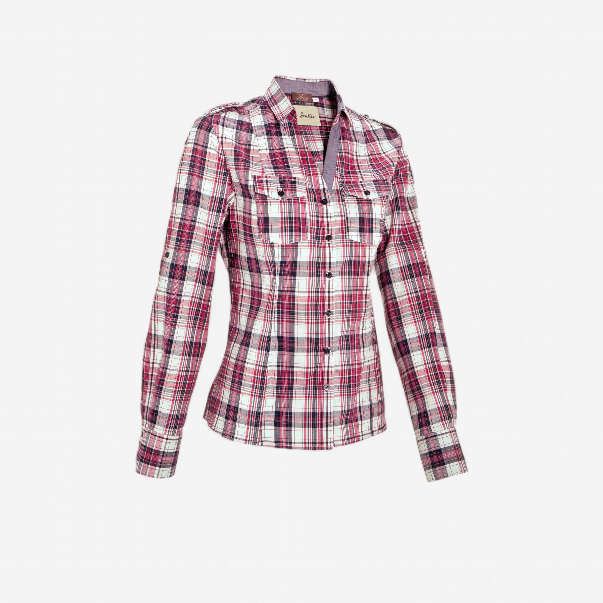 OKKSO Sentier Women's Long-Sleeved Horse Riding Shirt - Pink and White Checks