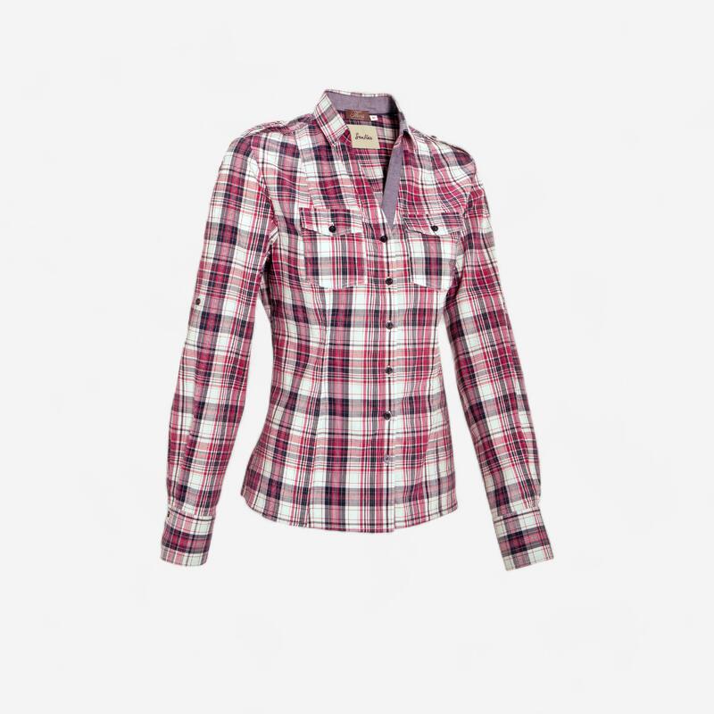 Camisa equitación okkso SENTIER mujer cuadros rosa y blanco maga larga