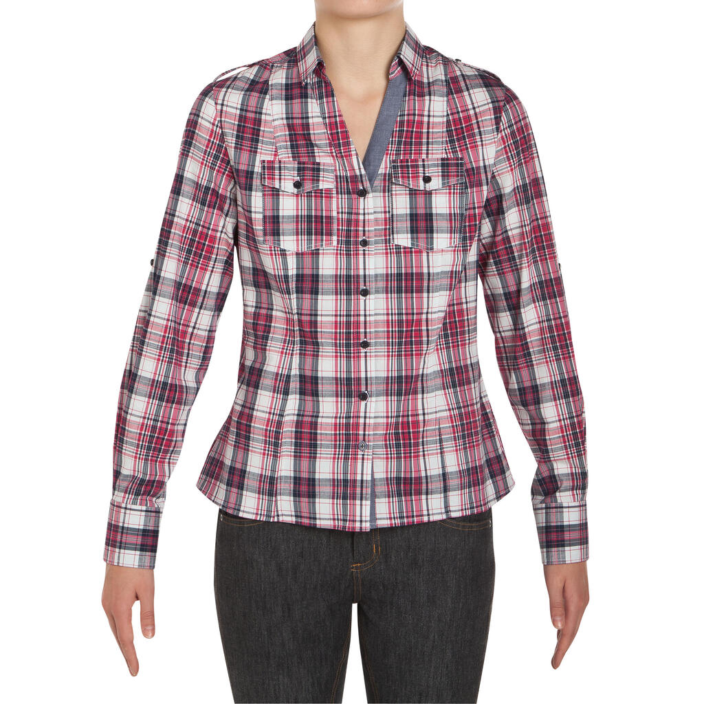 Sentier Women's Long-Sleeved Horse Riding Shirt - Pink and White Checks