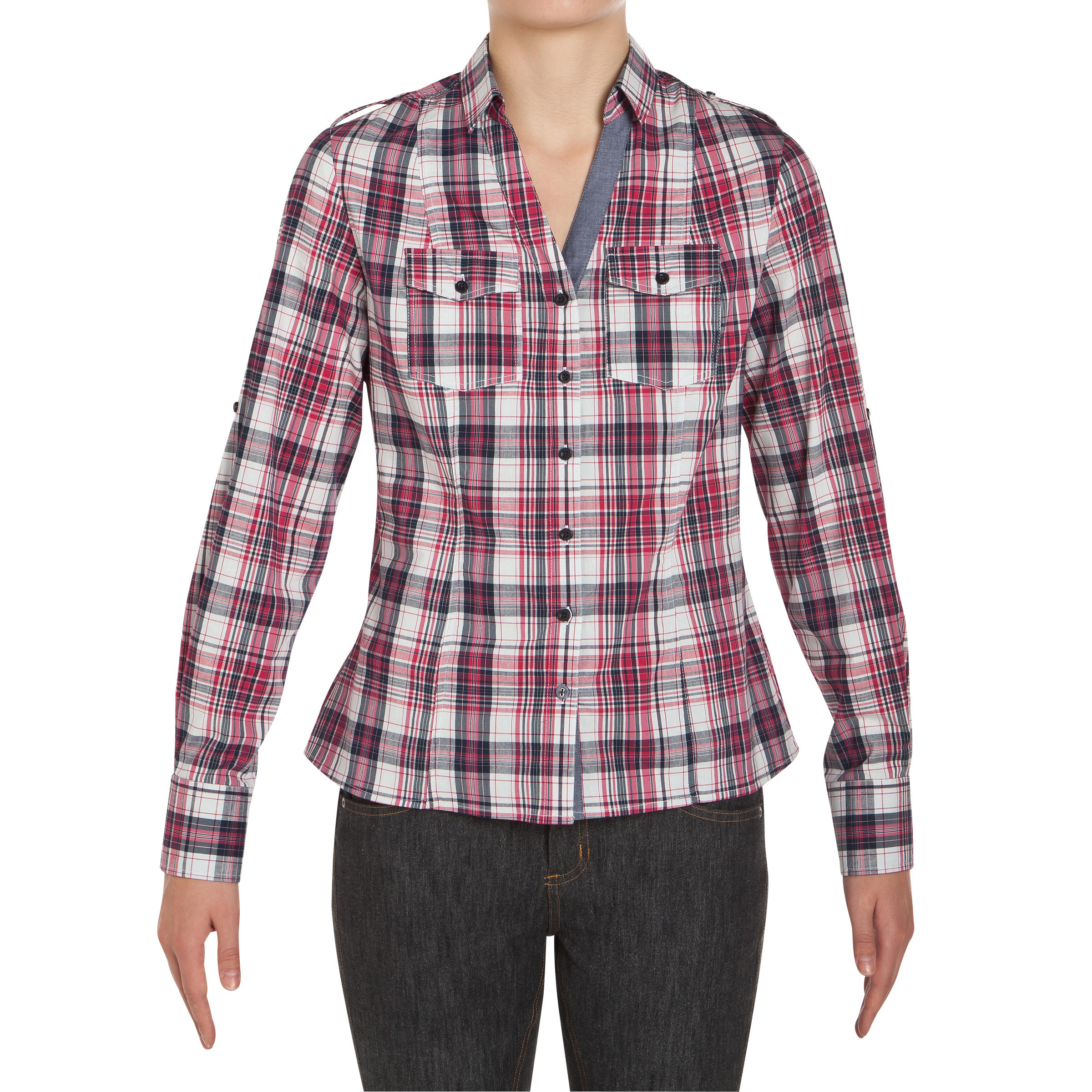 Sentier Women's Long-Sleeved Horse Riding Shirt - Pink and White Checks 2/11