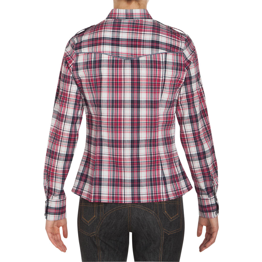 Sentier Women's Long-Sleeved Horse Riding Shirt - Pink and White Checks