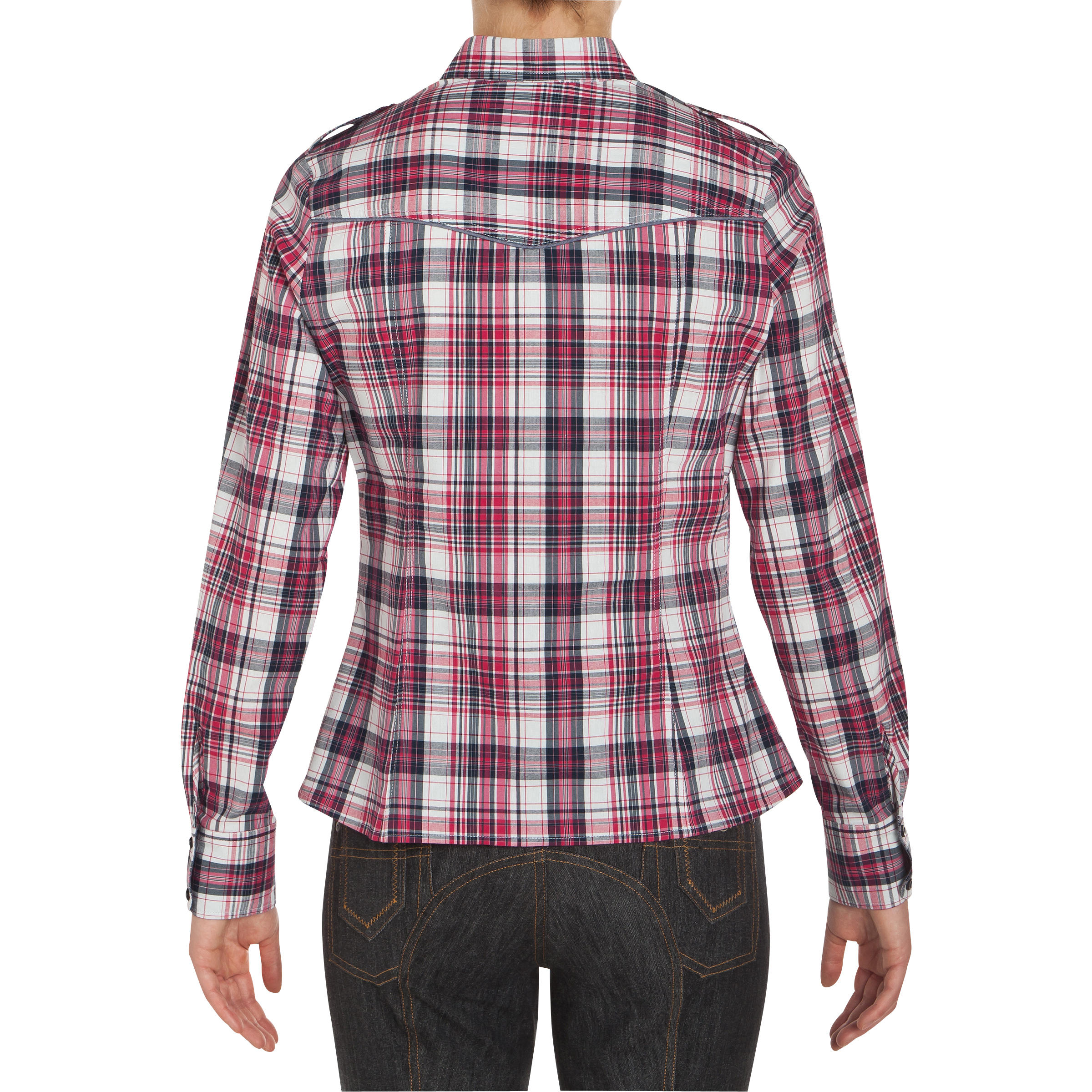 Sentier Women's Long-Sleeved Horse Riding Shirt - Pink and White Checks 5/11