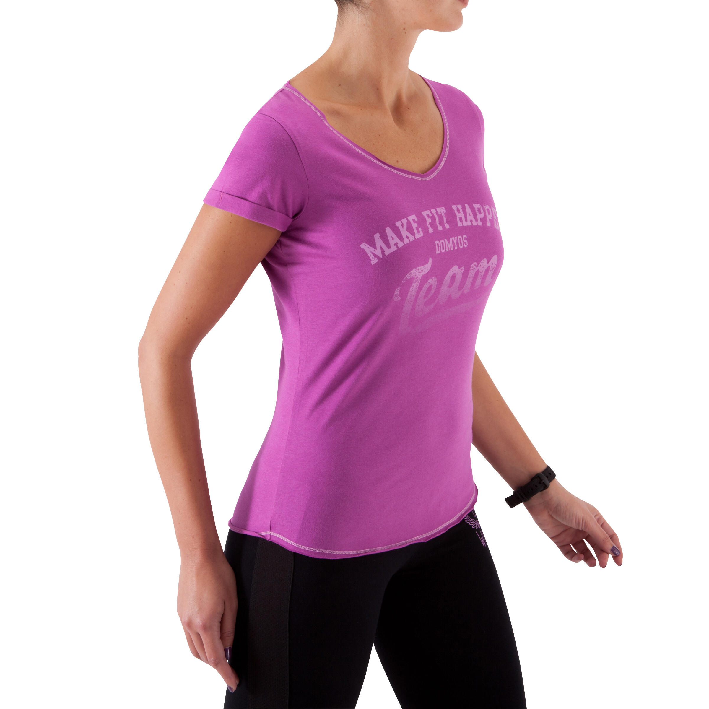 Women's Short-Sleeved Fitness Print T-shirt - Dark Pink 4/11