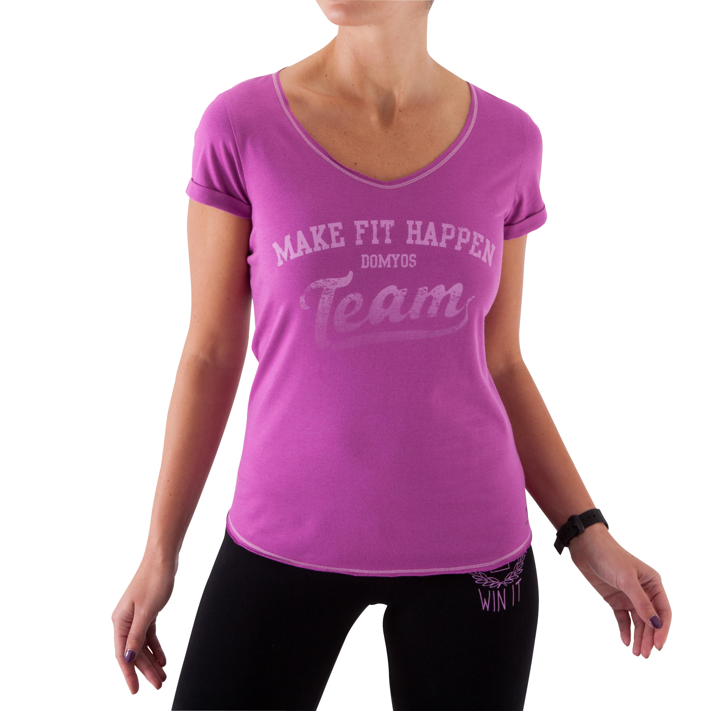 Women's Short-Sleeved Fitness Print T-shirt - Dark Pink 3/11