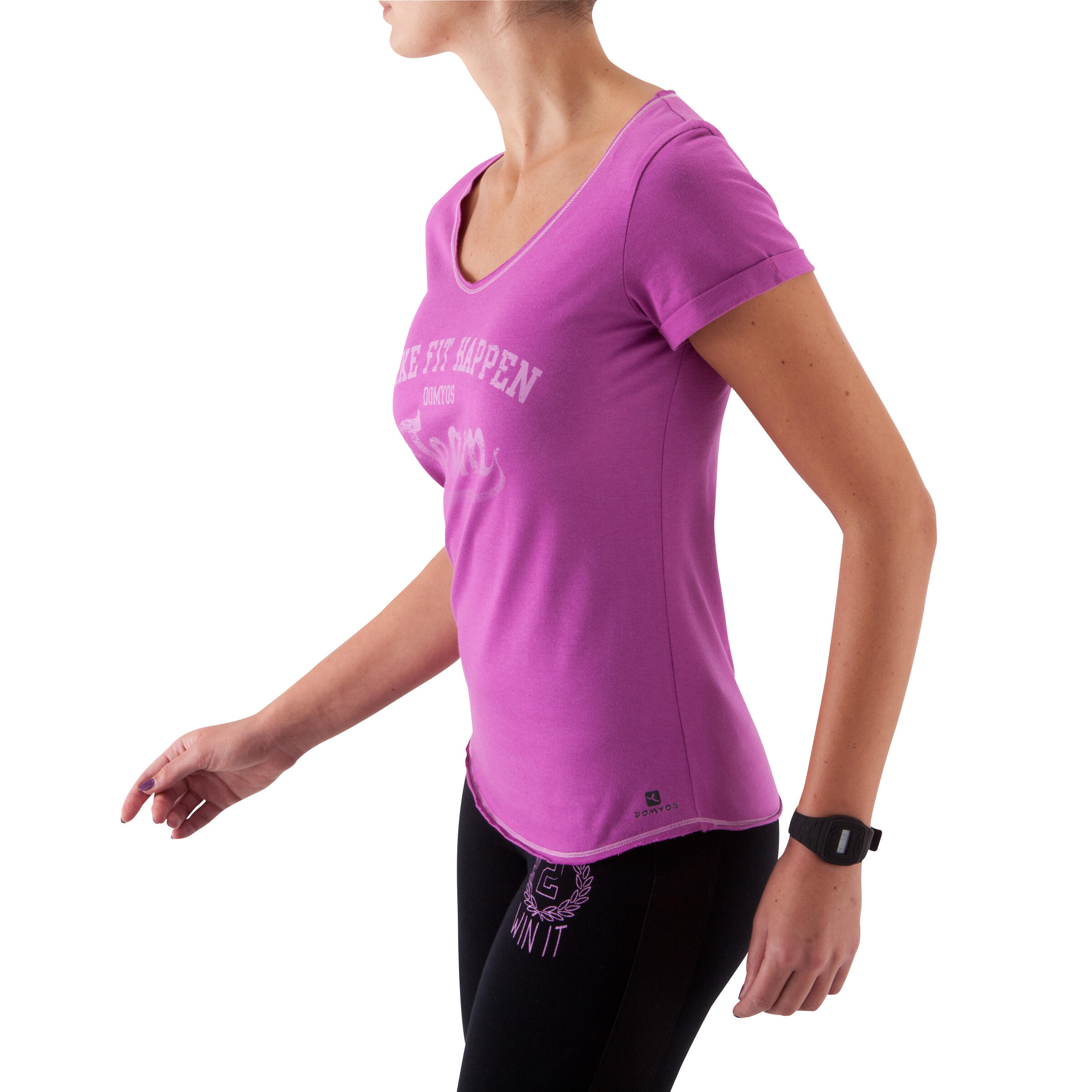 Women's Short-Sleeved Fitness Print T-shirt - Dark Pink 5/11