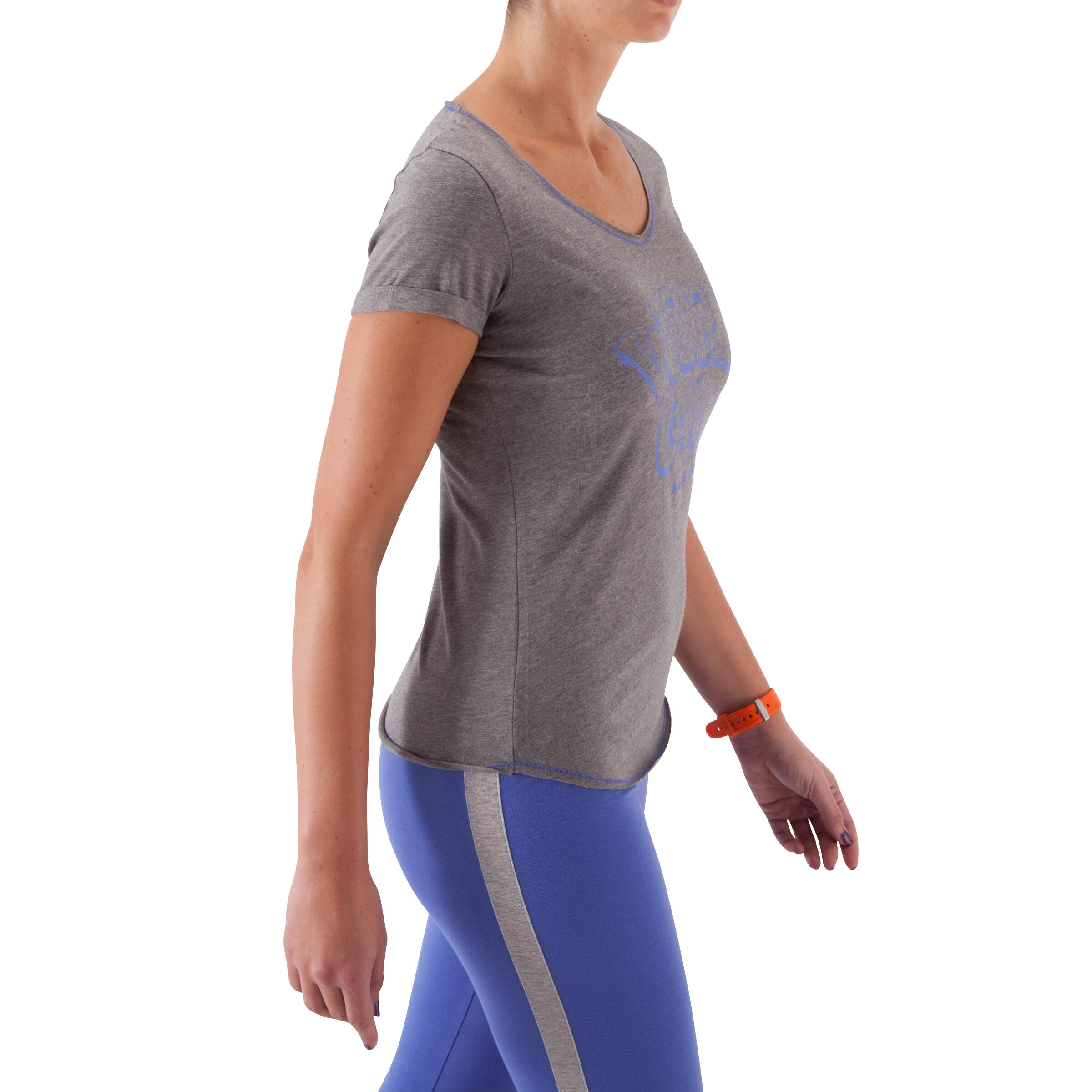 Women's Short-Sleeved Fitness Print T-shirt - Dark Grey 4/12