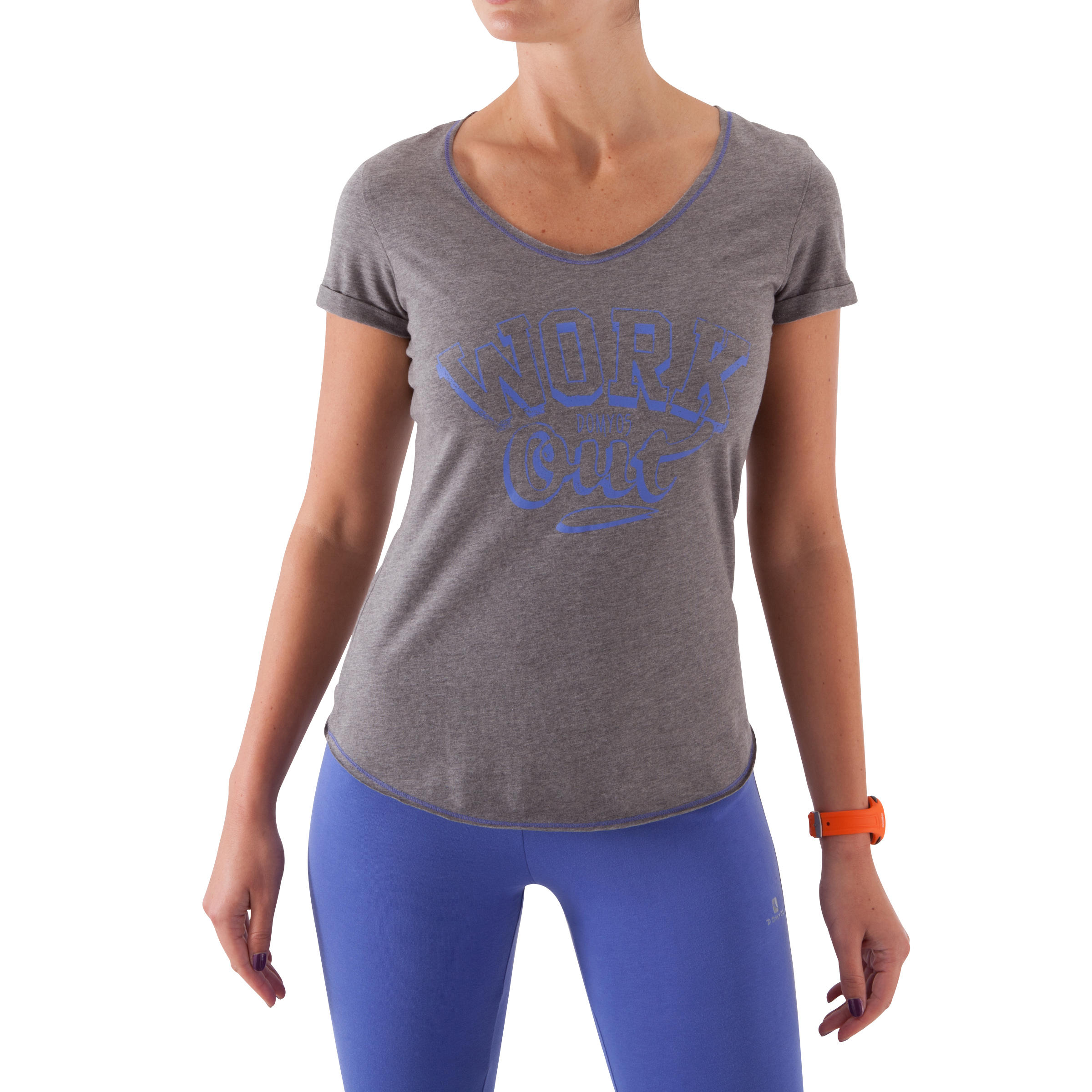 Women's Short-Sleeved Fitness Print T-shirt - Dark Grey 3/12