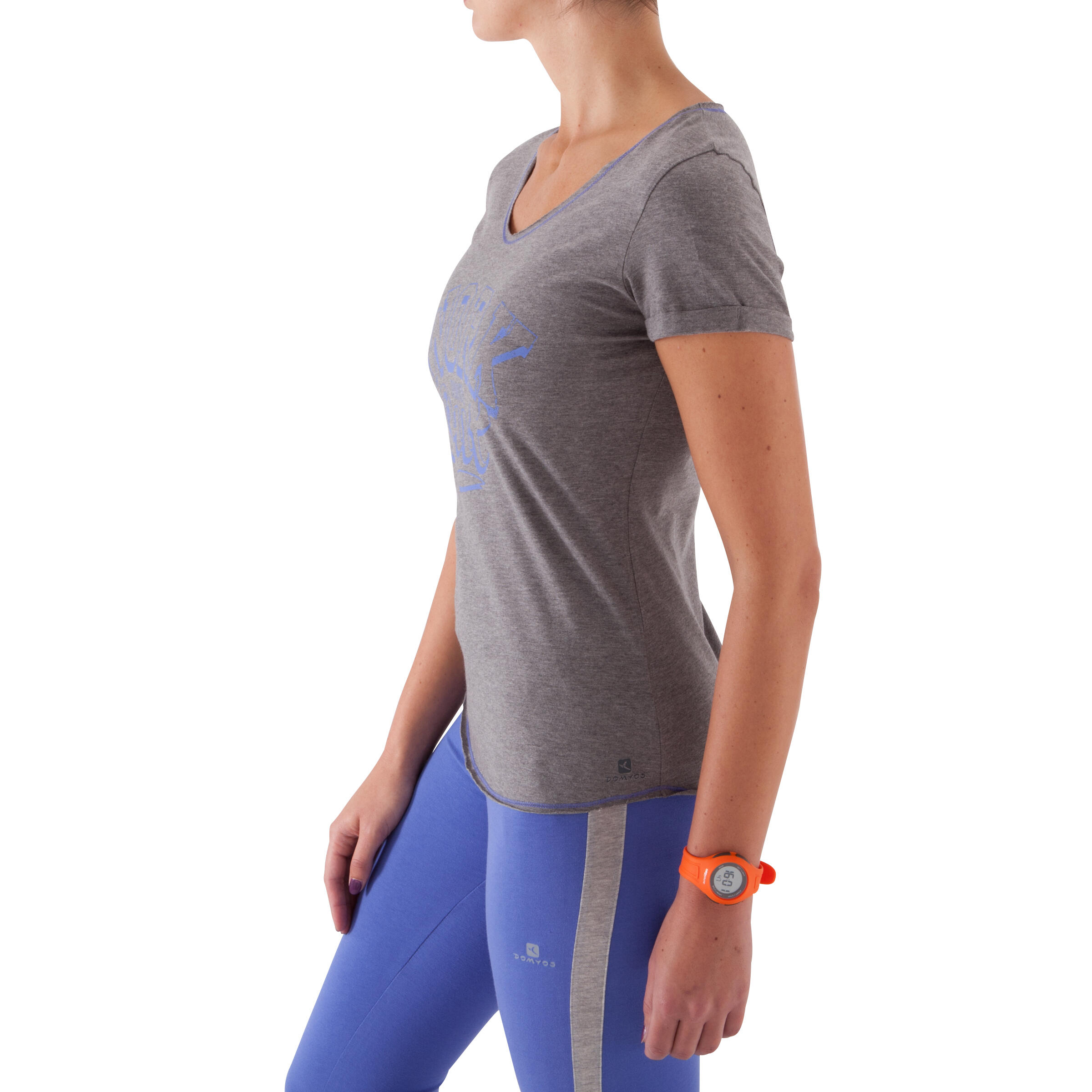 Women's Short-Sleeved Fitness Print T-shirt - Dark Grey 5/12
