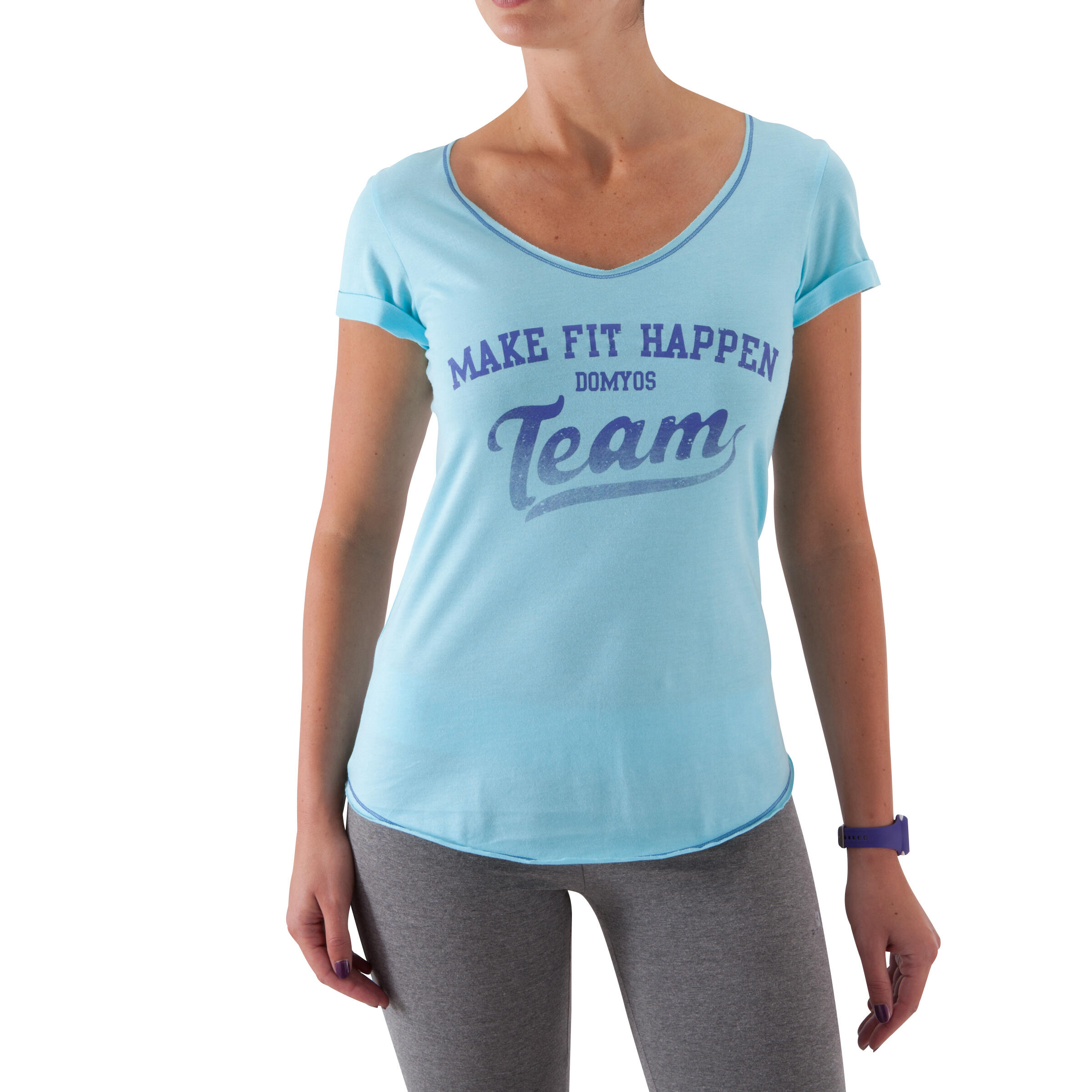 Women's Short-Sleeved Fitness Print T-shirt - Light Blue 3/11