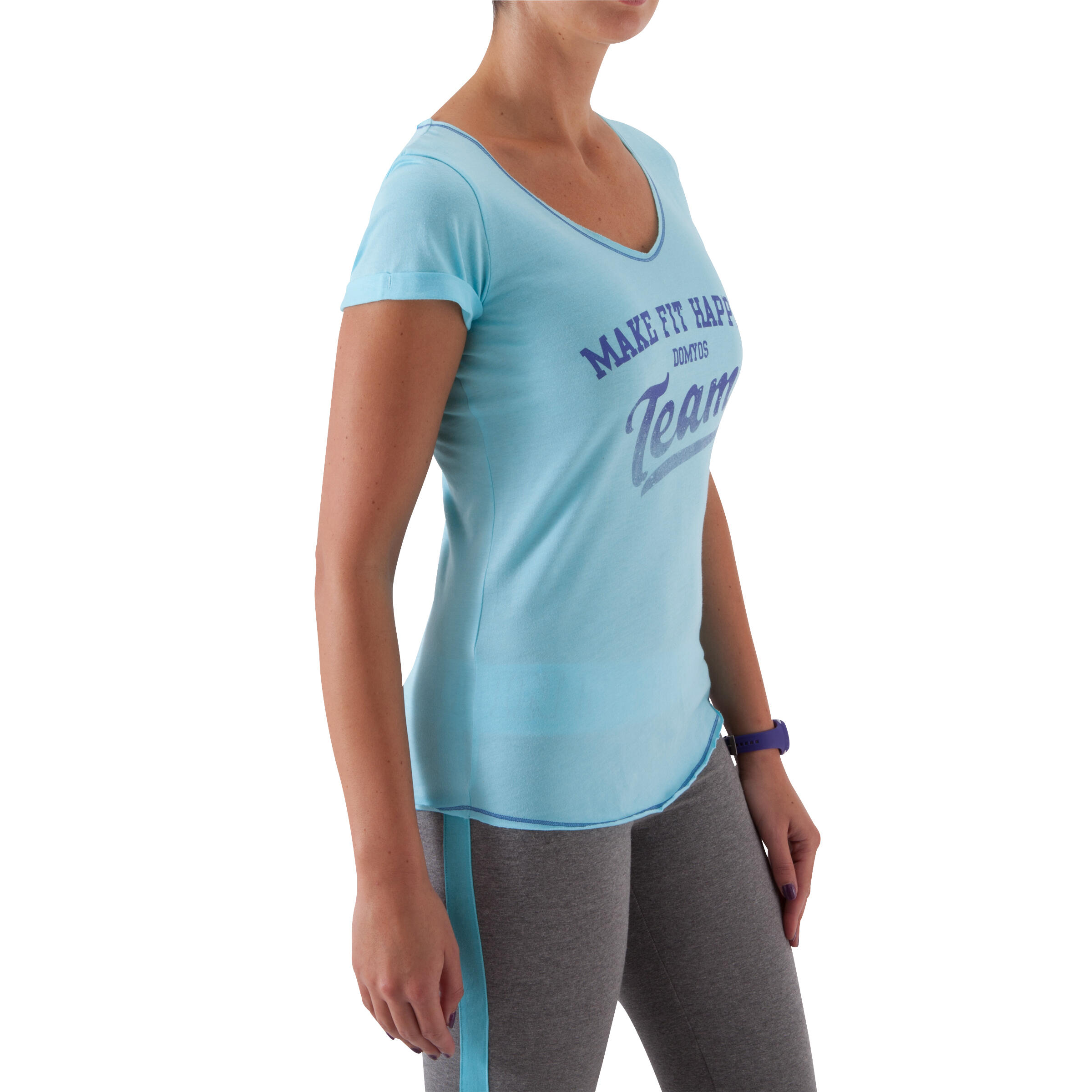 Women's Short-Sleeved Fitness Print T-shirt - Light Blue 4/11
