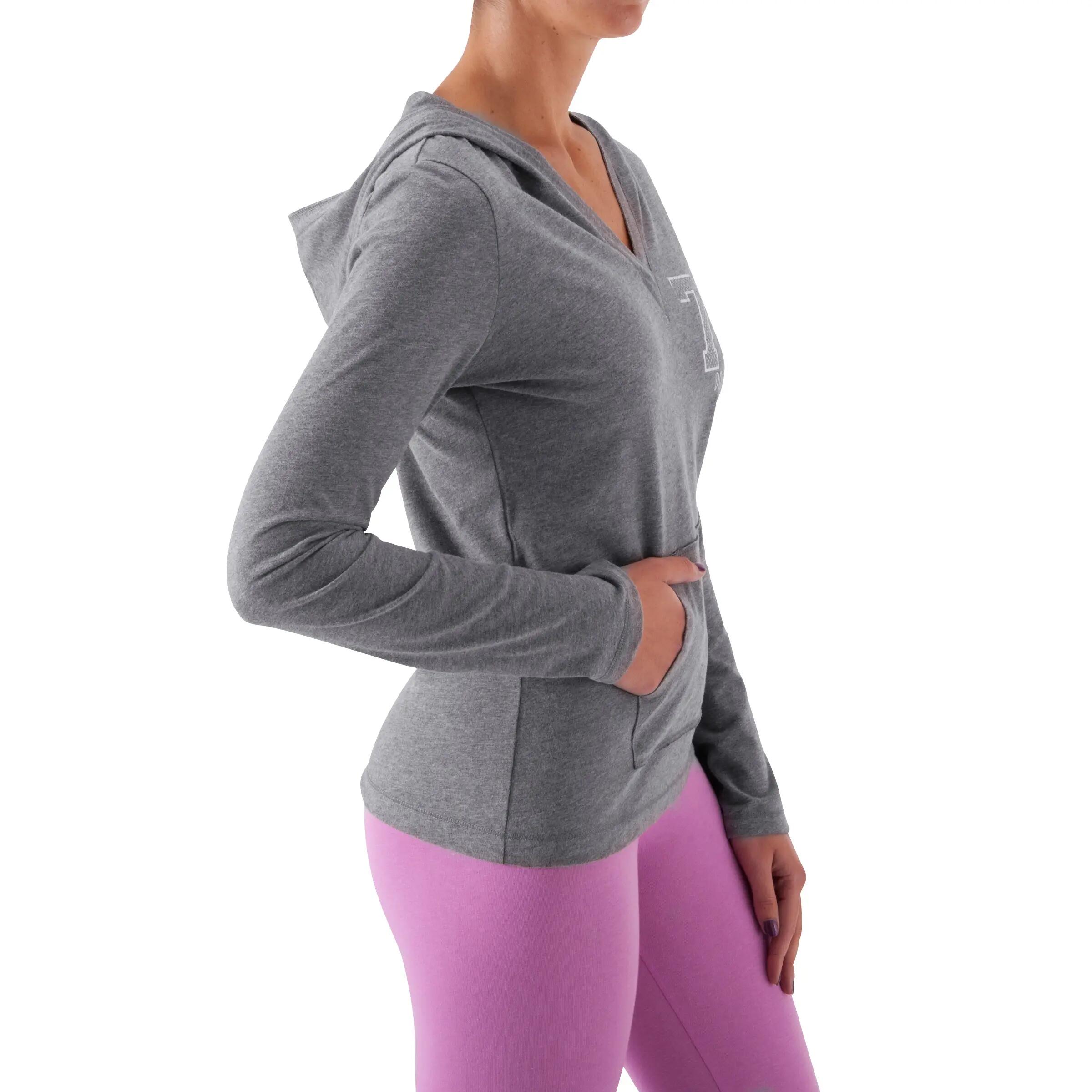 Women's Fitness Long-Sleeved Hooded T-Shirt - Dark Mottled Grey 4/10