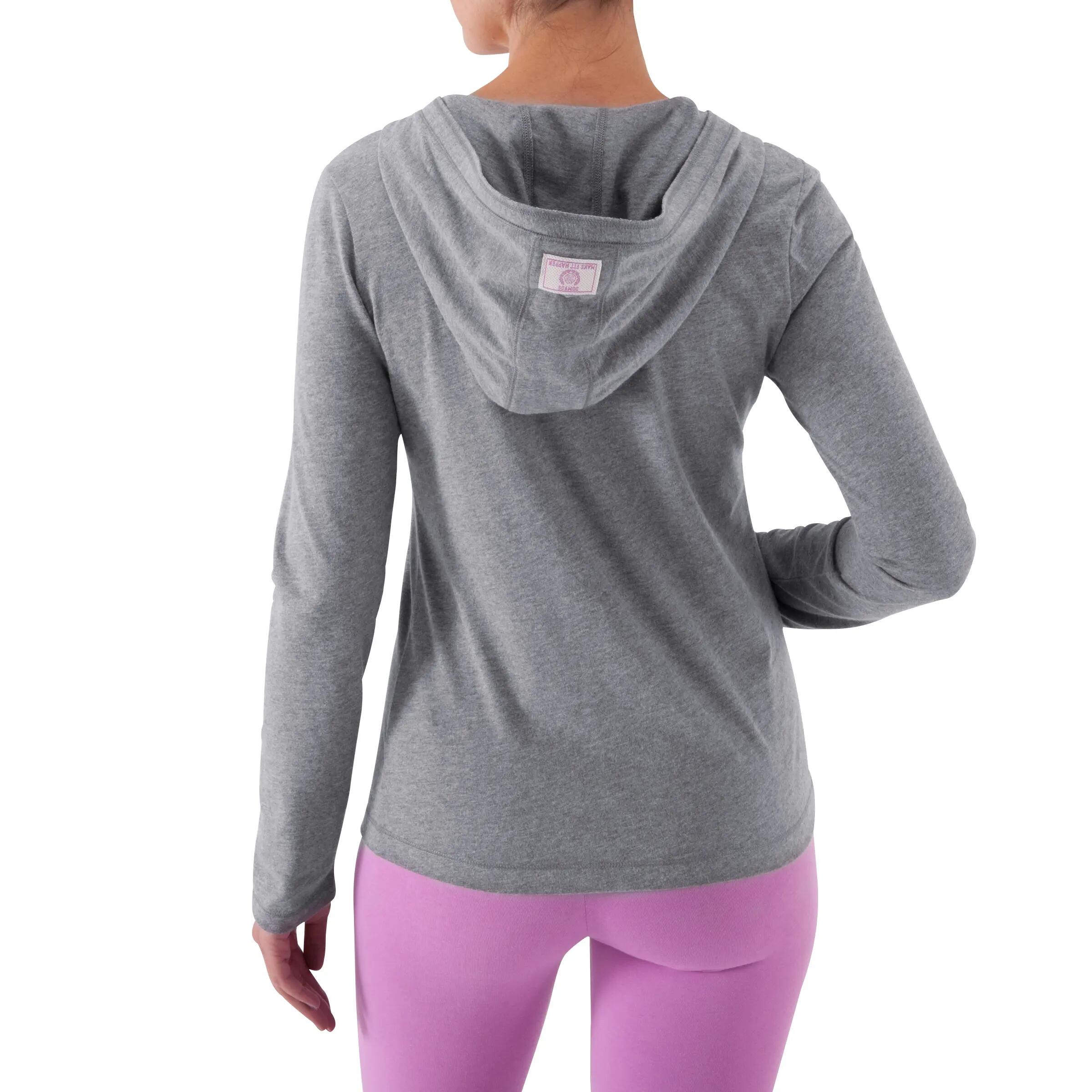 Women's Fitness Long-Sleeved Hooded T-Shirt - Dark Mottled Grey 6/10