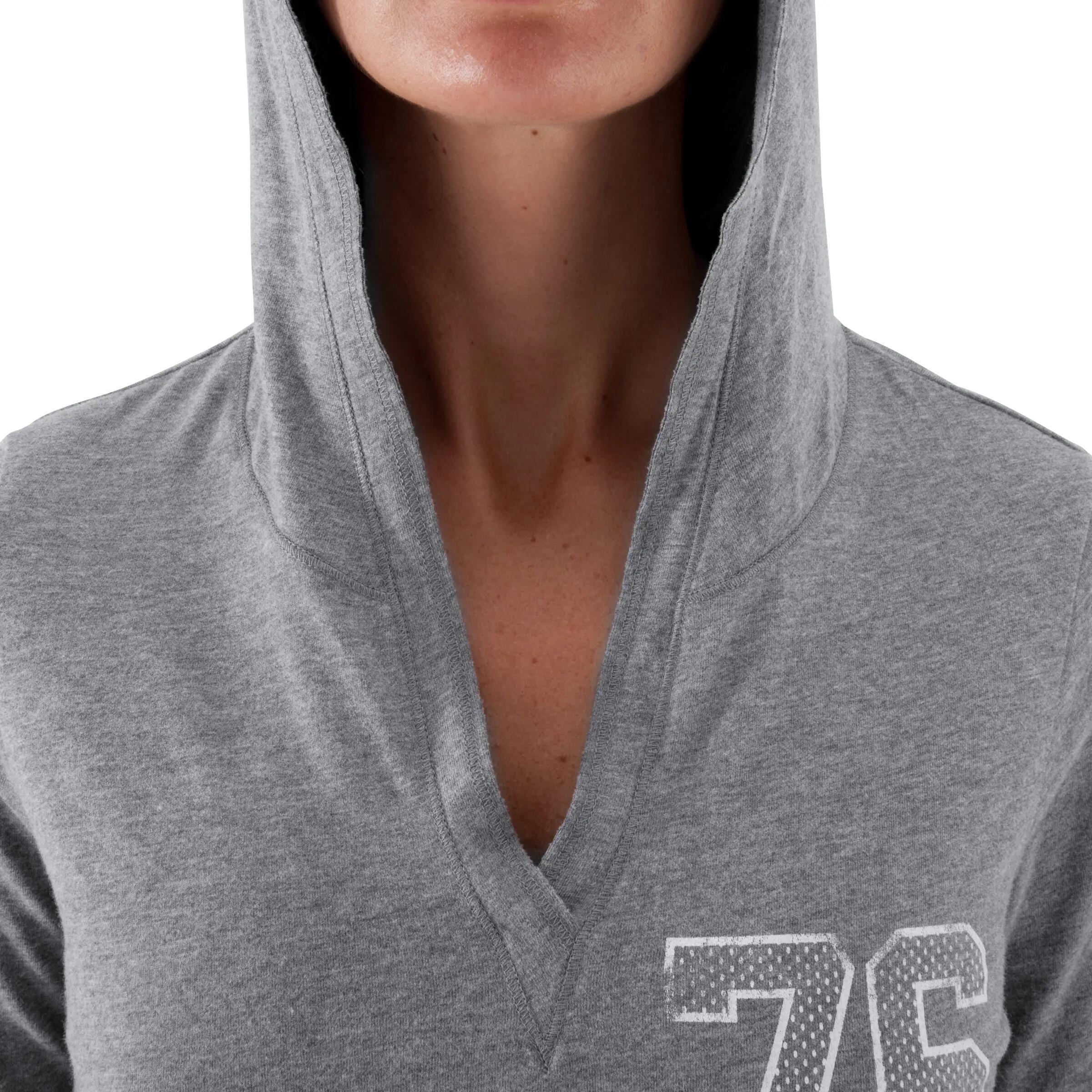 Women's Fitness Long-Sleeved Hooded T-Shirt - Dark Mottled Grey 7/10